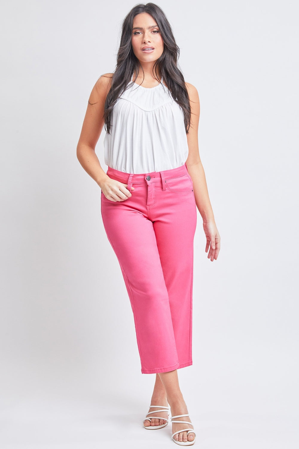 YMI Jeanswear Mid-Rise Hyperstretch Cropped Straight Pants Trendsi