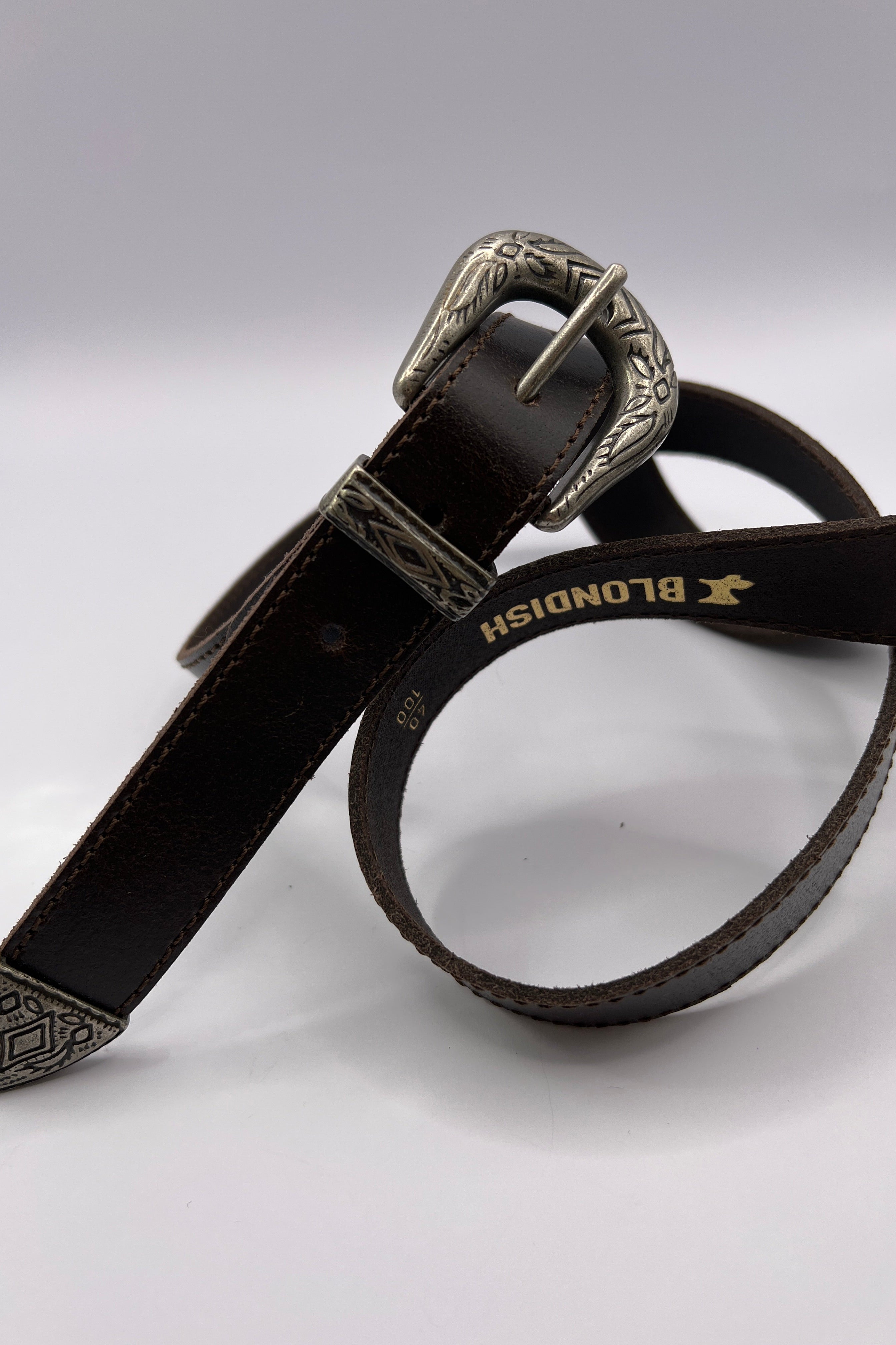 Cowboy Brown Leather Belt with Silver Adornment BLONDISH