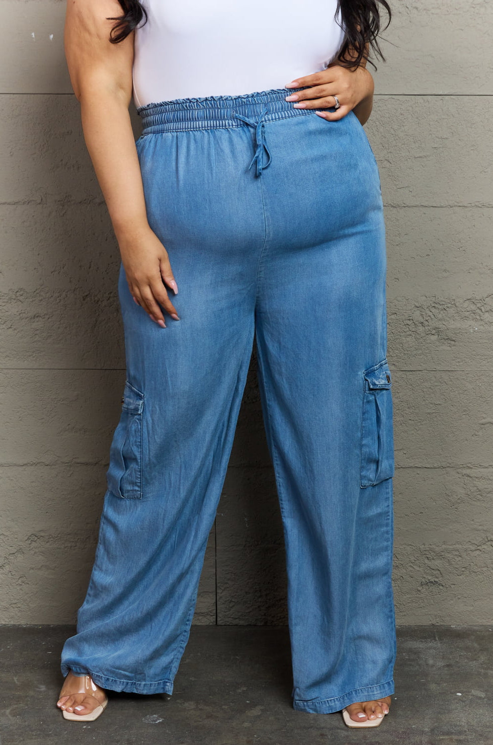 GeeGee Out Of Site Full Size Denim Cargo Pants Trendsi