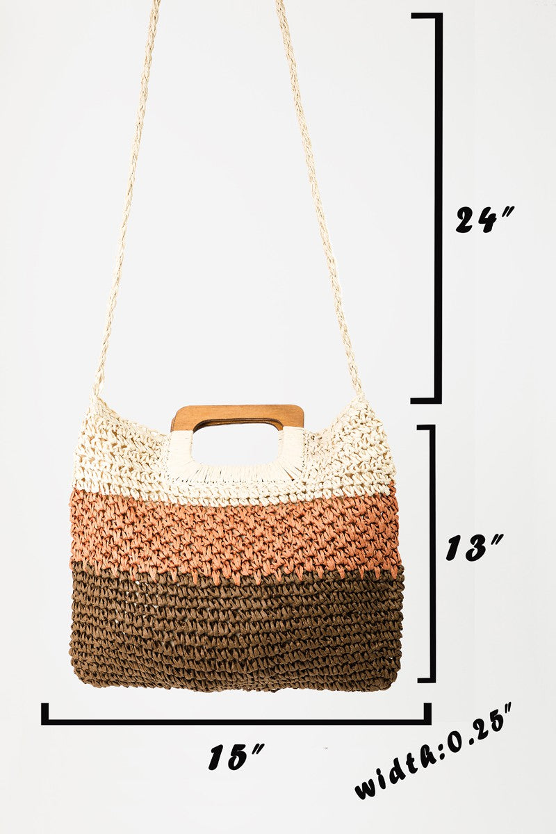 Fame Color Block Double-Use Braided Tote Bag Trendsi