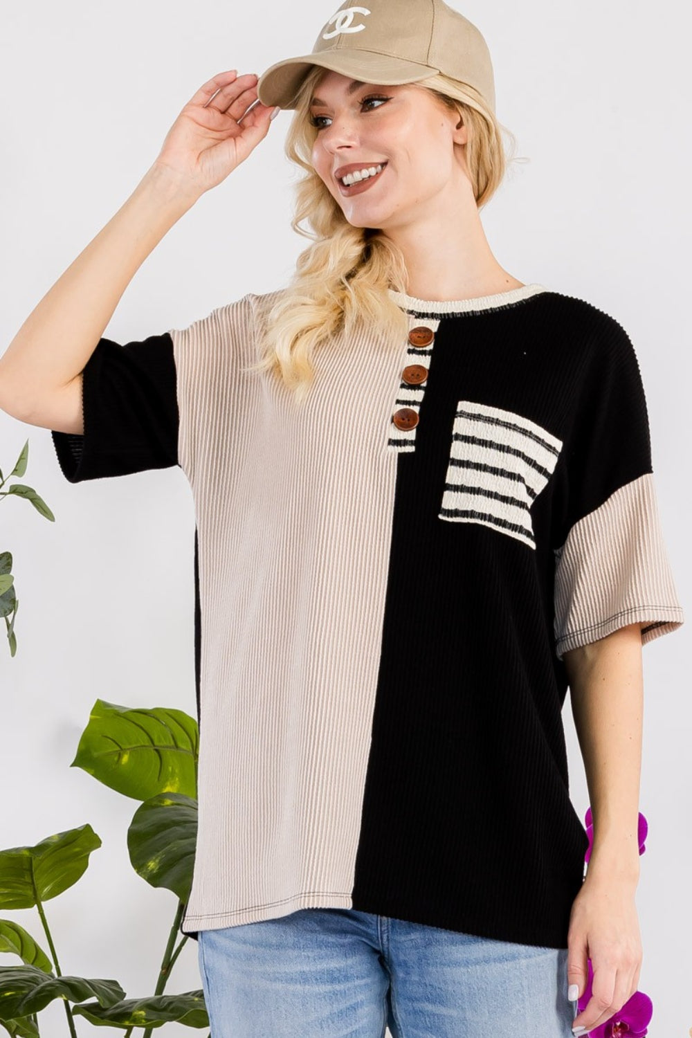 Celeste Full Size Rib Contrast Short Sleeve T-Shirt Trendsi