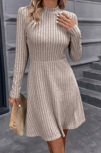 Decorative Button Mock Neck Long Sleeve Sweater Dress Trendsi