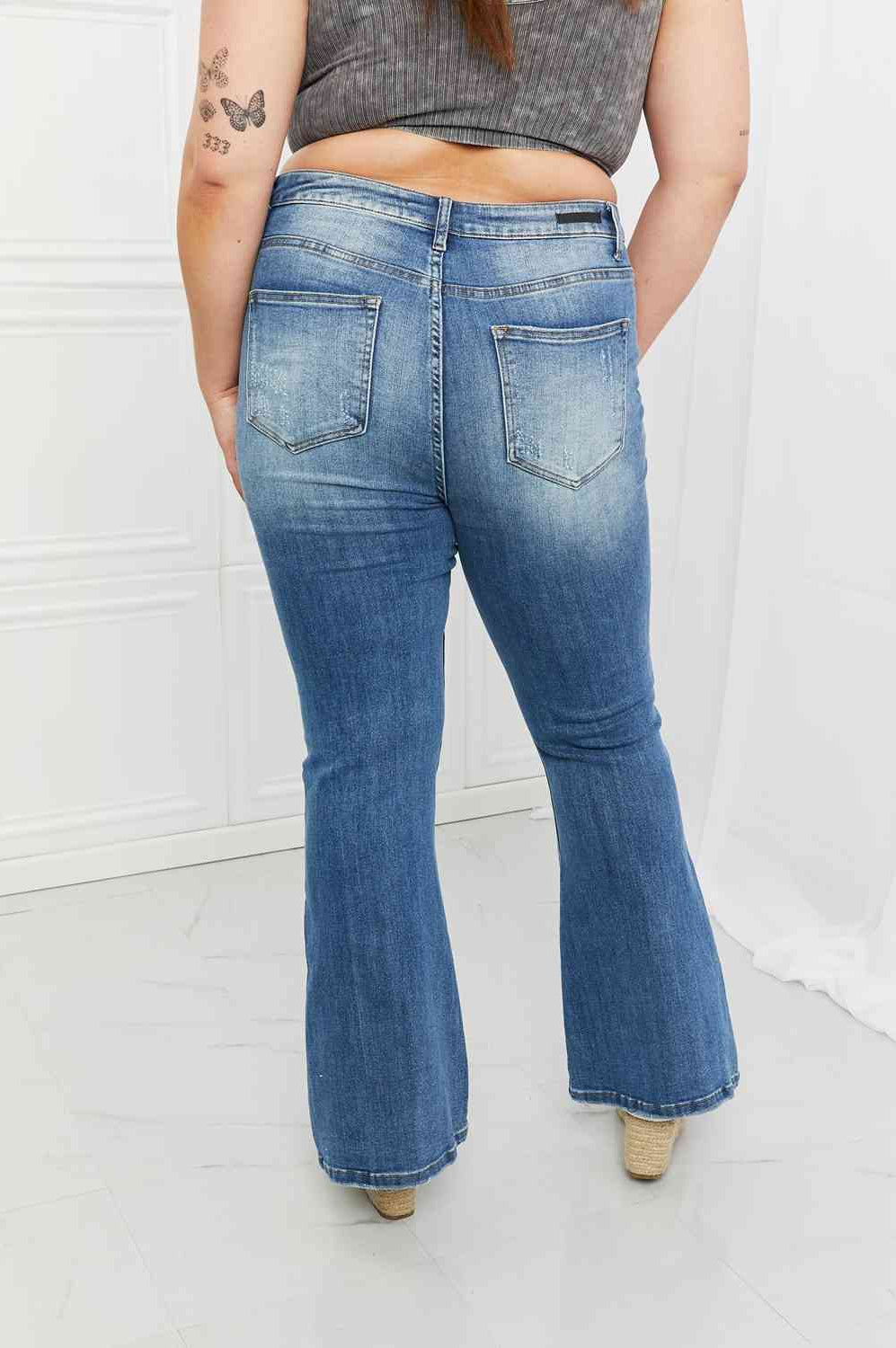 RISEN Full Size Iris High Waisted Flare Jeans Trendsi