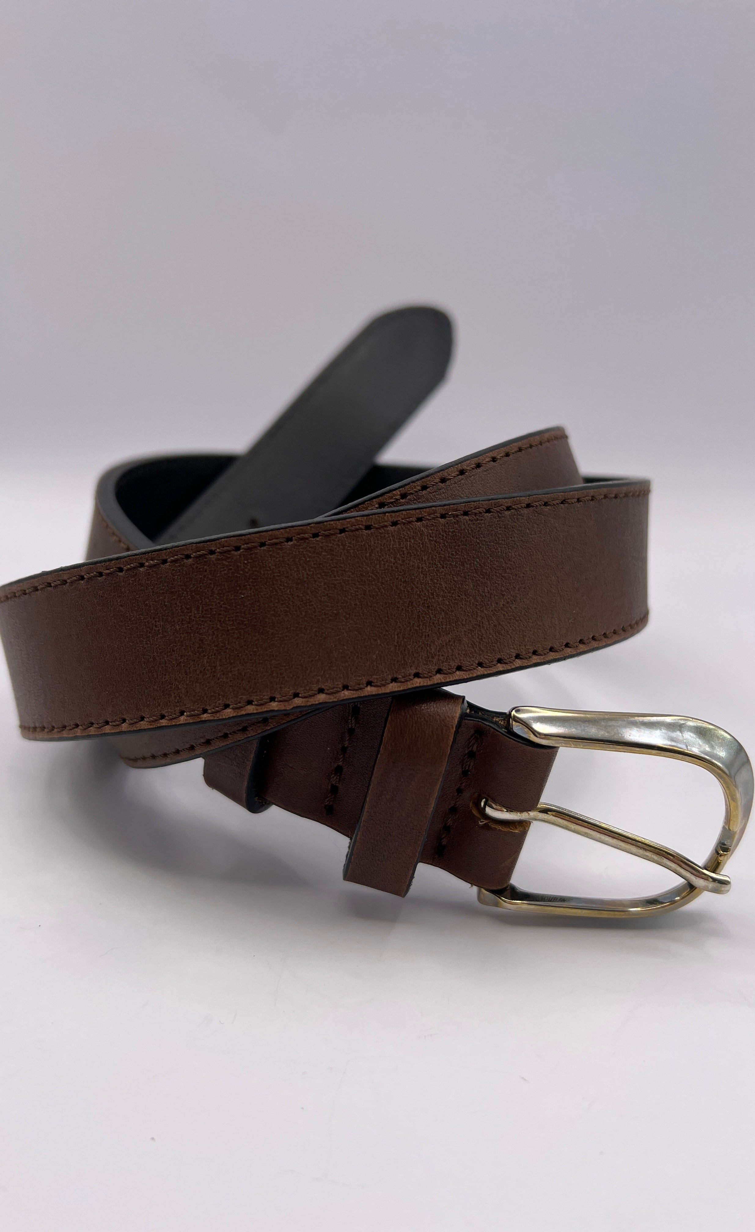 Blondish Dark Brown Handmade Leather Belt with Silver Adornment for Women BLONDISH