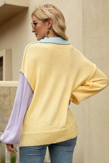 Color Block Dropped Shoulder Sweater Trendsi