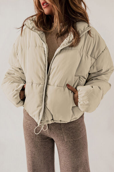 Zip Up Collared Neck Long Sleeve Winter Coat Trendsi