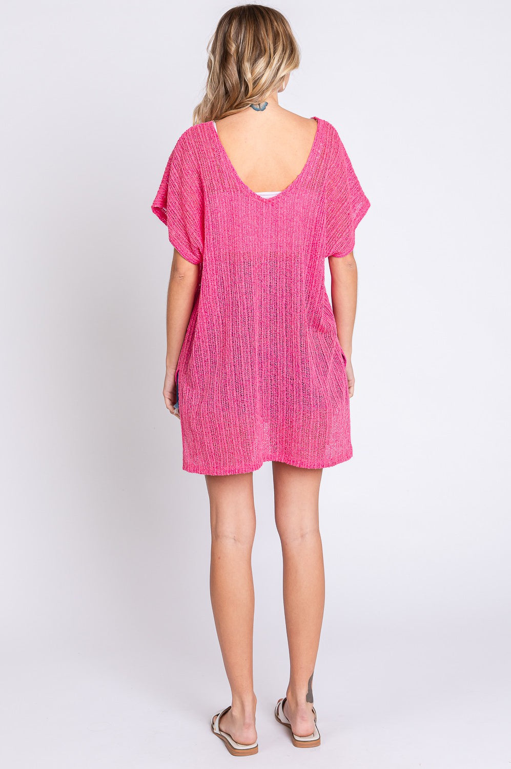 GeeGee Short Sleeve Side Slit Knit Cover Up Dress Trendsi