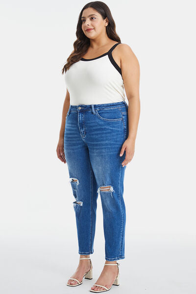 BAYEAS Full Size Distressed High Waist Mom Jeans Trendsi