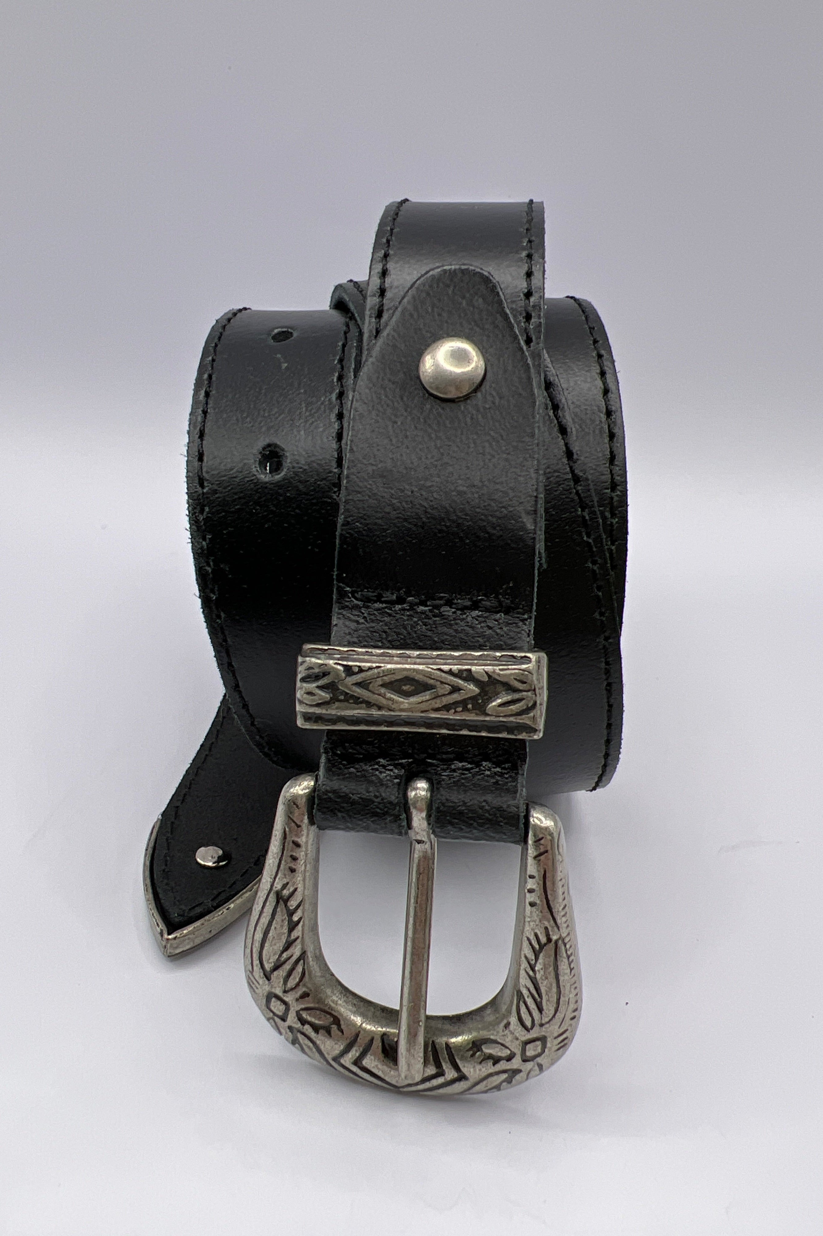 Cowboy Black Handmade Leather Belt with Silver Adornment BLONDISH