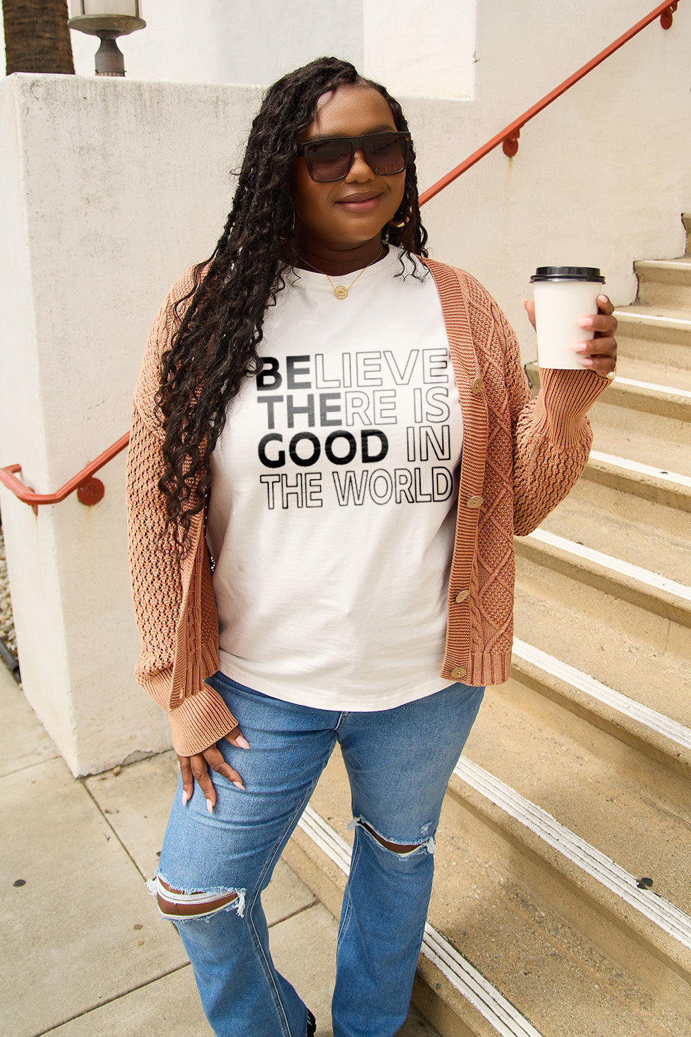 Simply Love Full Size BELIEVE THERE IS GOOD IN THE WORLD Short Sleeve T-Shirt Trendsi