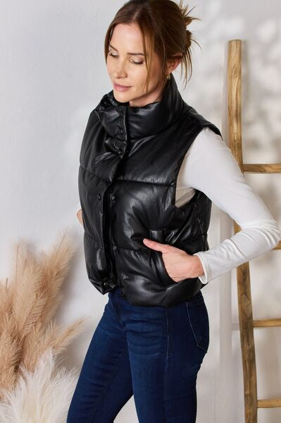 Love Tree Faux Leather Snap and Zip Closure Vest Coat Trendsi