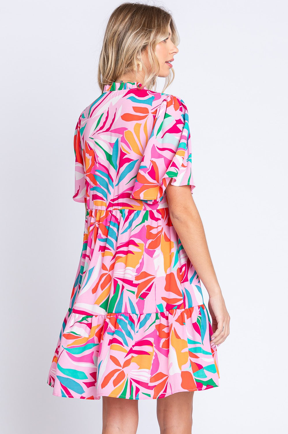 GeeGee Printed Short Sleeve Ruffle Hem Dress Trendsi
