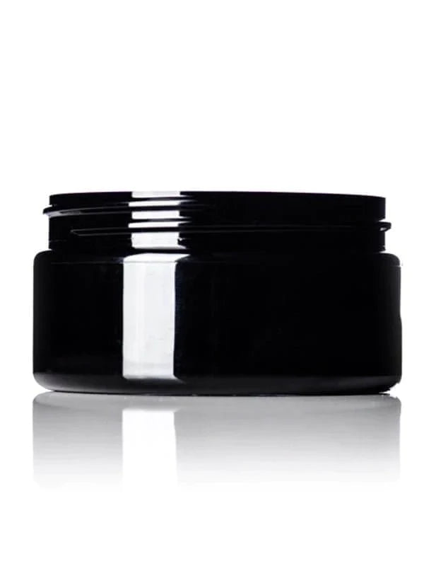 8 oz Black Low Profile Jar w/ Easy Grip Black Ribbed Plastic Cap Go Natural 247