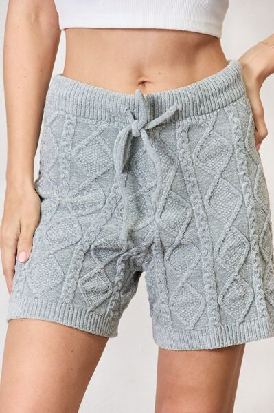 BiBi Cable Knit Drawstring Sweater Shorts Trendsi