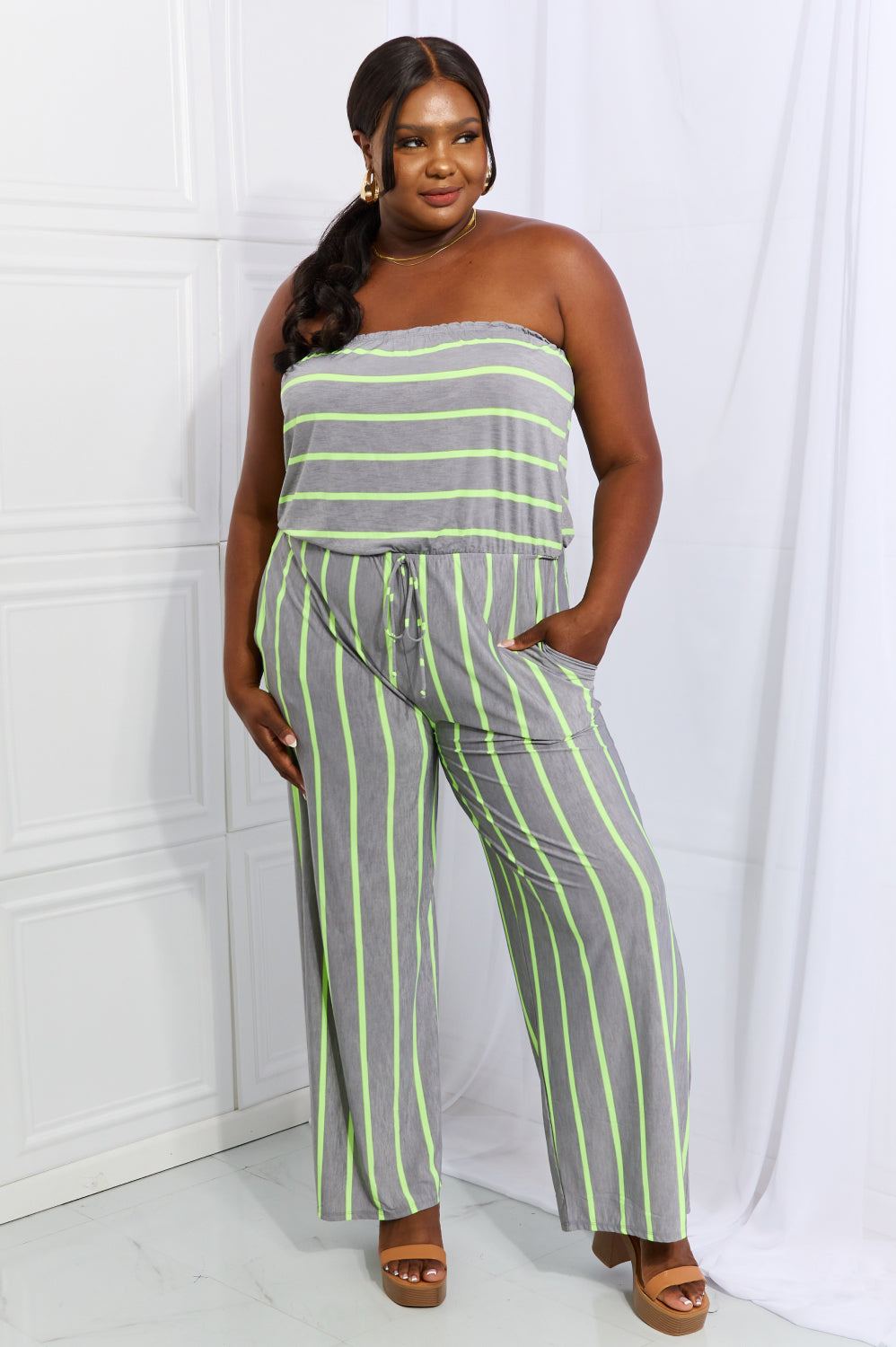 Sew In Love Pop Of Color Full Size Sleeveless Striped Jumpsuit Trendsi