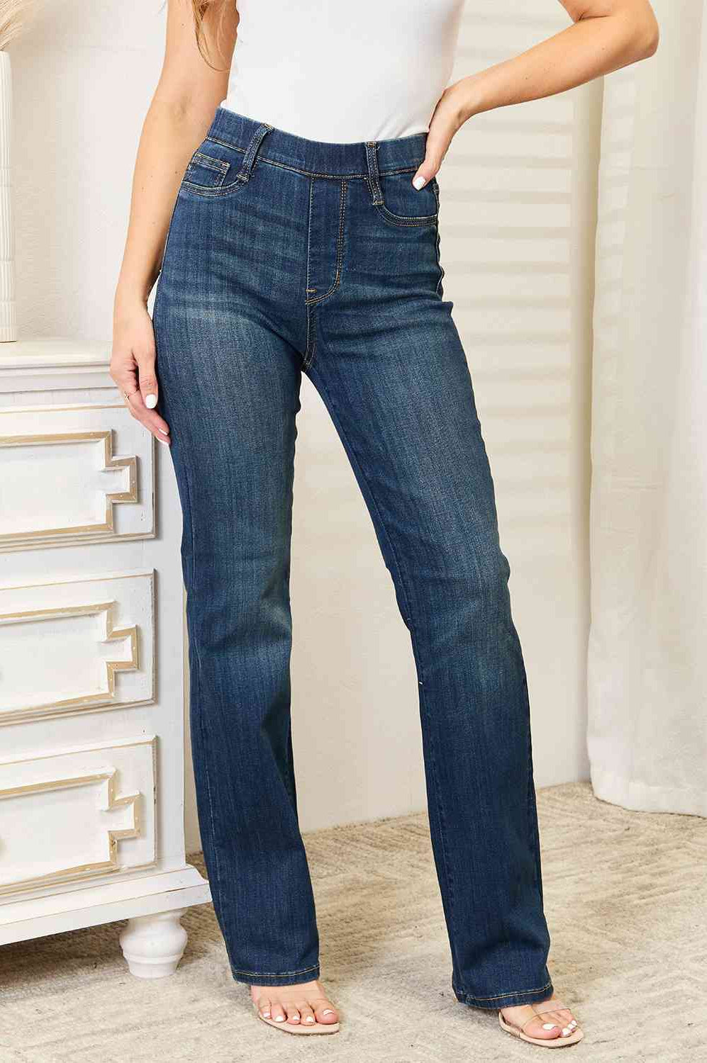 Judy Blue Full Size Elastic Waistband Slim Bootcut Jeans Trendsi