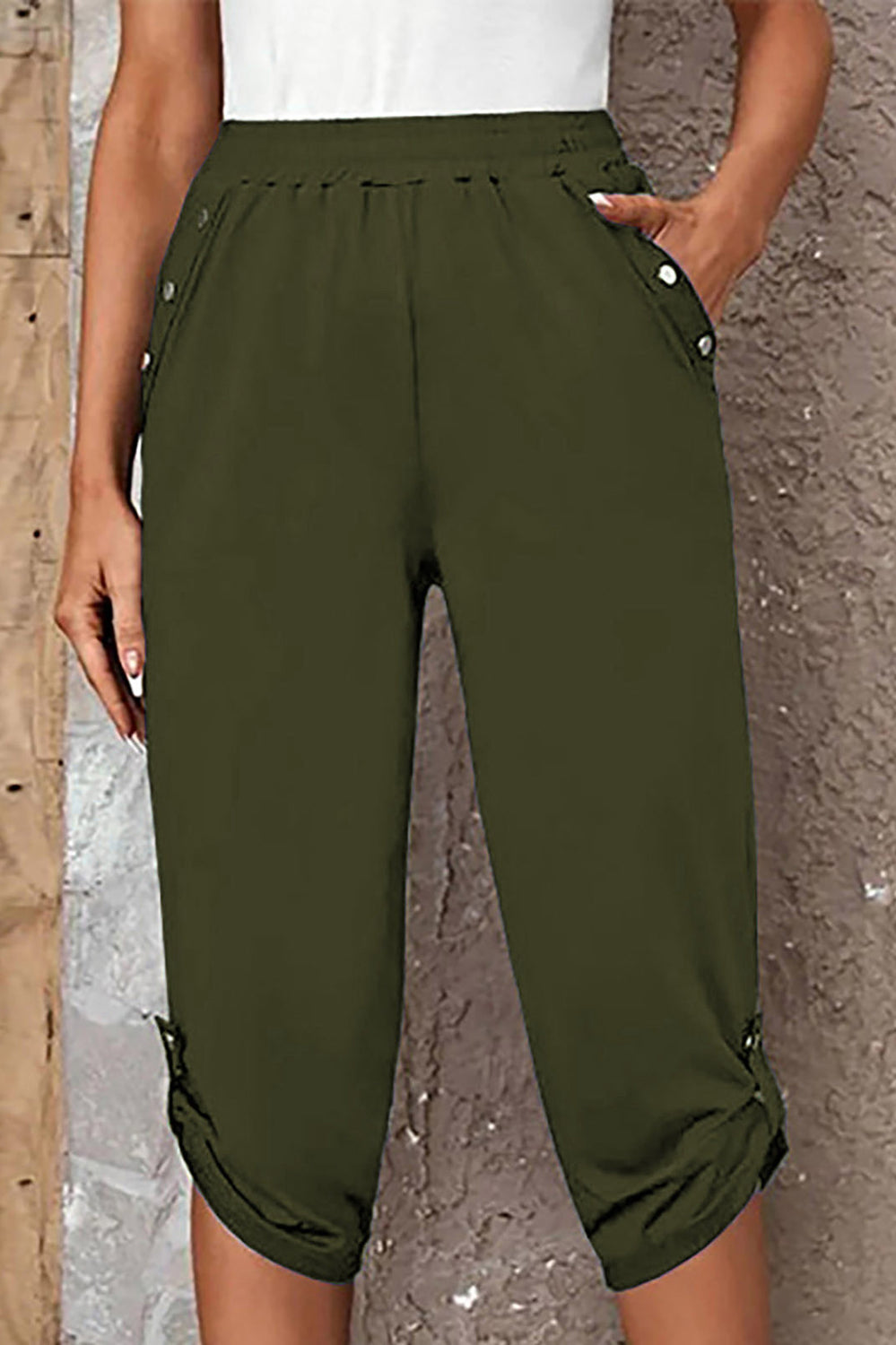 Full Size Roll-Tab Capris Pants Trendsi