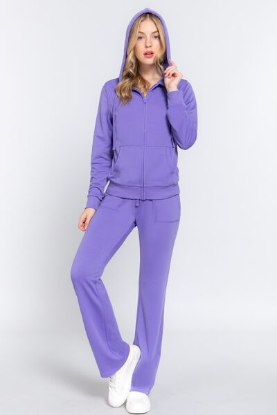 ACTIVE BASIC French Terry Zip Up Hoodie and Drawstring Pants Set Trendsi
