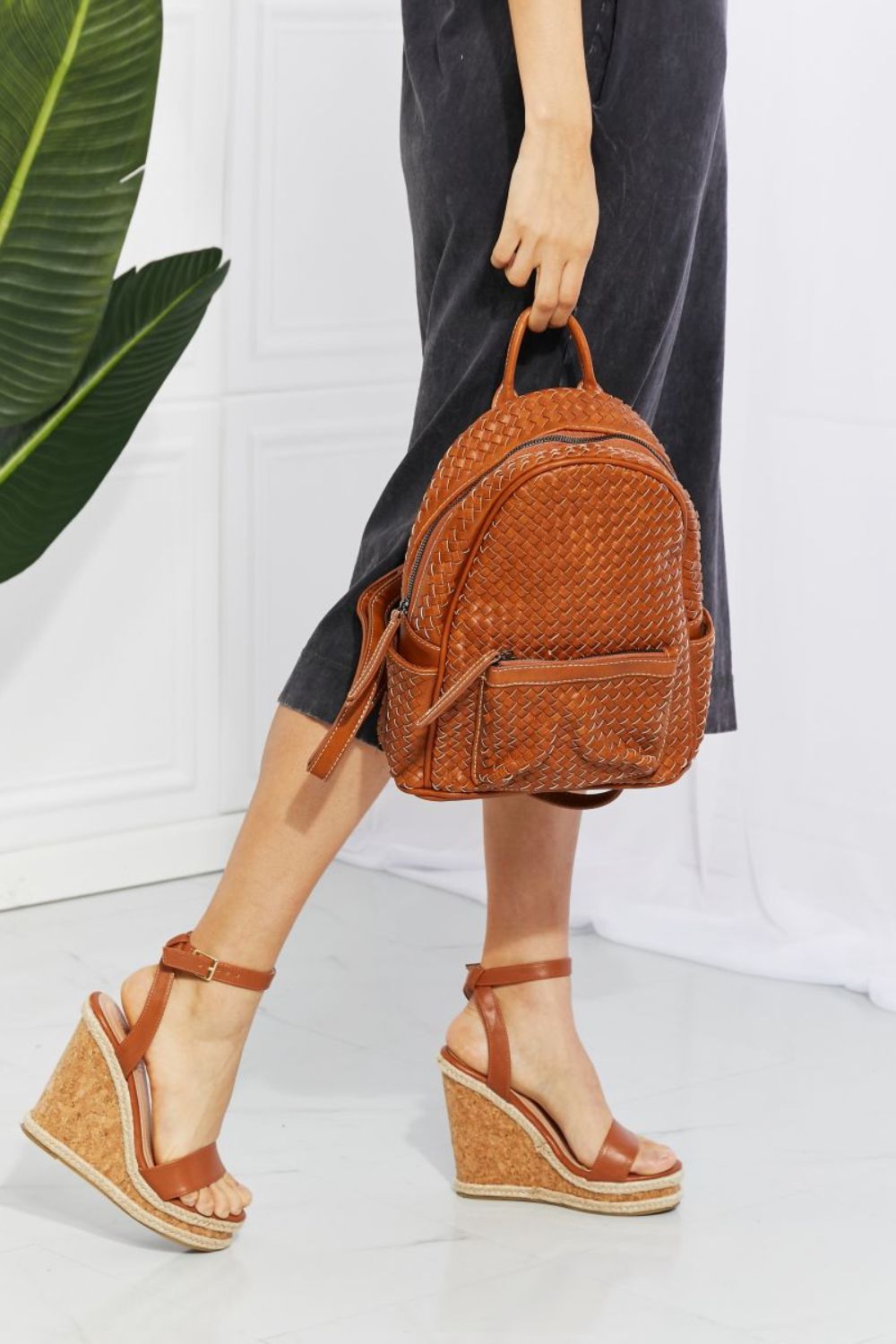 SHOMICO Certainly Chic Faux Leather Woven Backpack SHOMICO