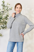 Heimish Full Size Turtleneck Long Sleeve Slit Sweater Trendsi