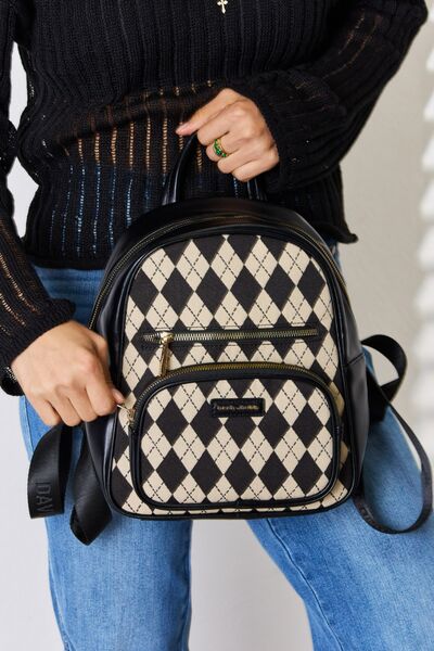 David Jones Argyle Pattern PU Leather Backpack Trendsi