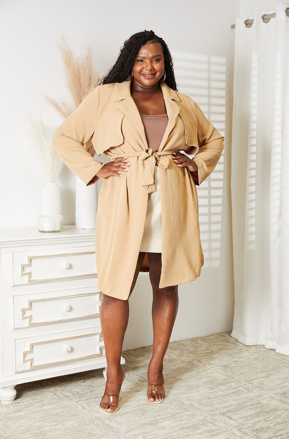 Culture Code Full Size Tied Trench Coat with Pockets Trendsi