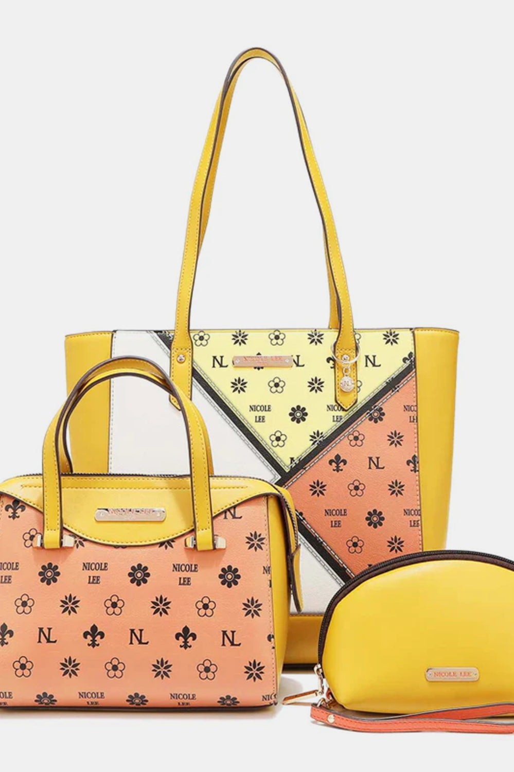 Nicole Lee USA 3-Piece Color Block Handbag Set Trendsi