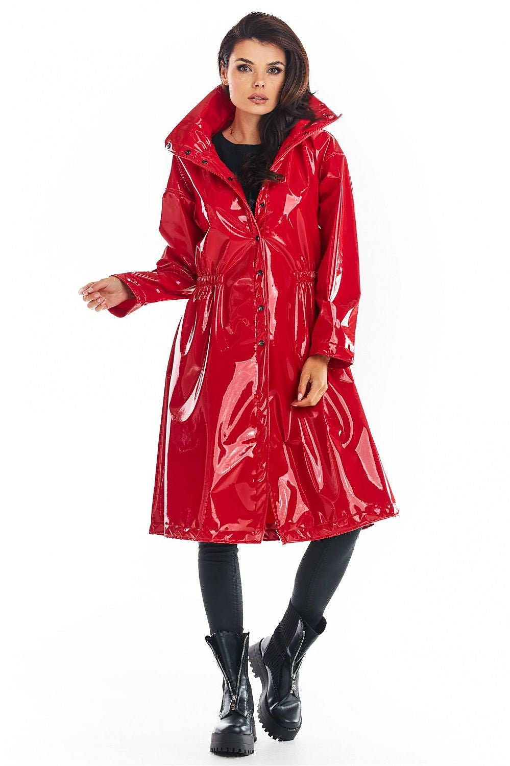 Awama Red High Collar Vinyl Coat The Groovalution
