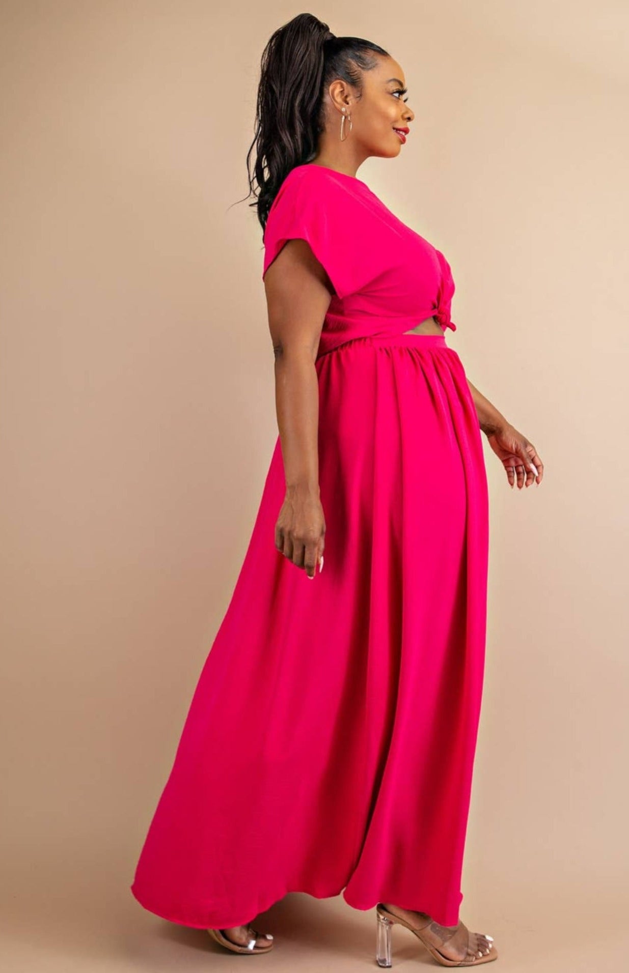Plus Size Off-Shoulder Top and Maxi Skirt 2-Piece Set in Hot Pink Cute Hues