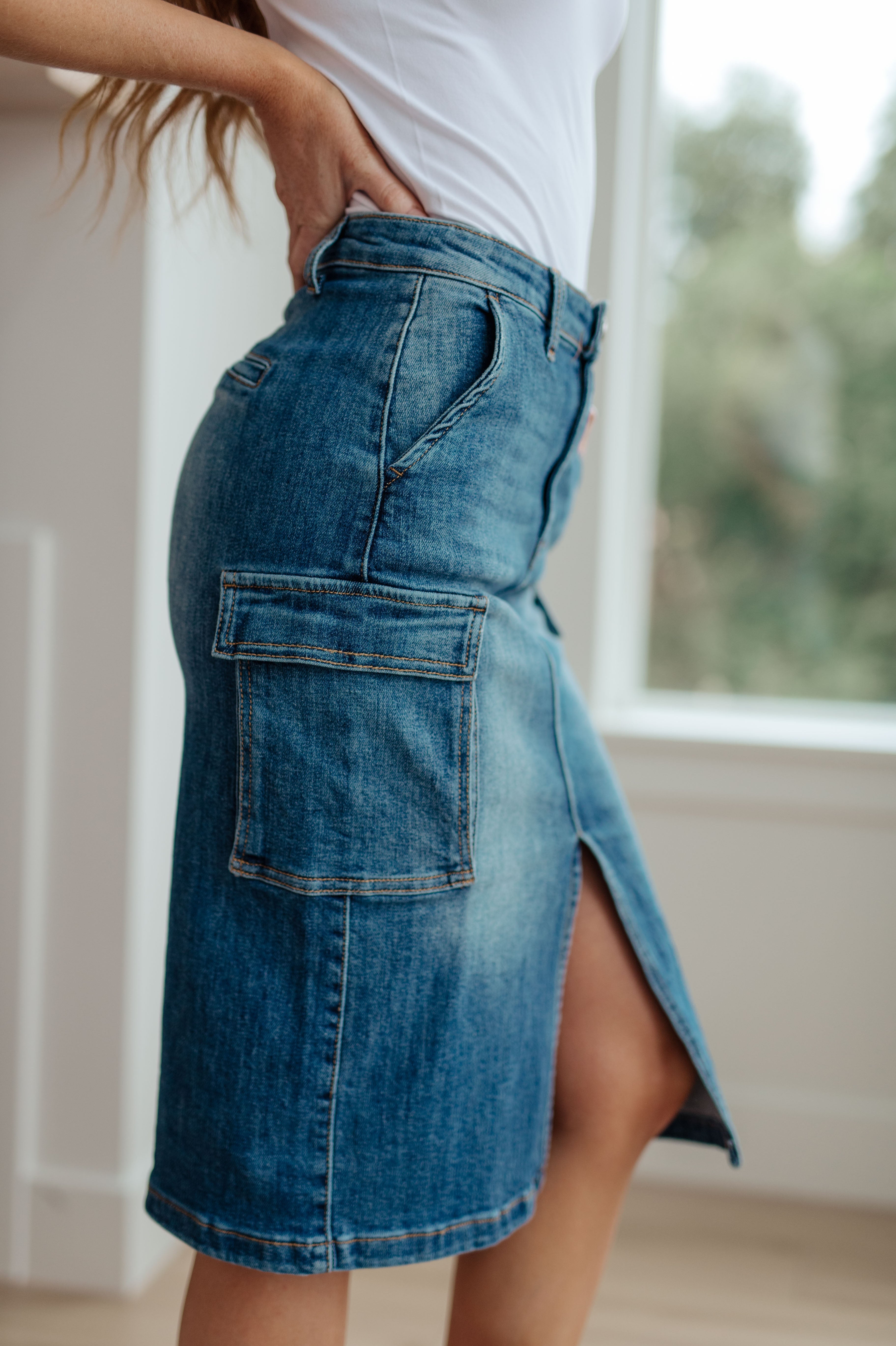 Always Be There Cargo Denim Skirt Ave Shops