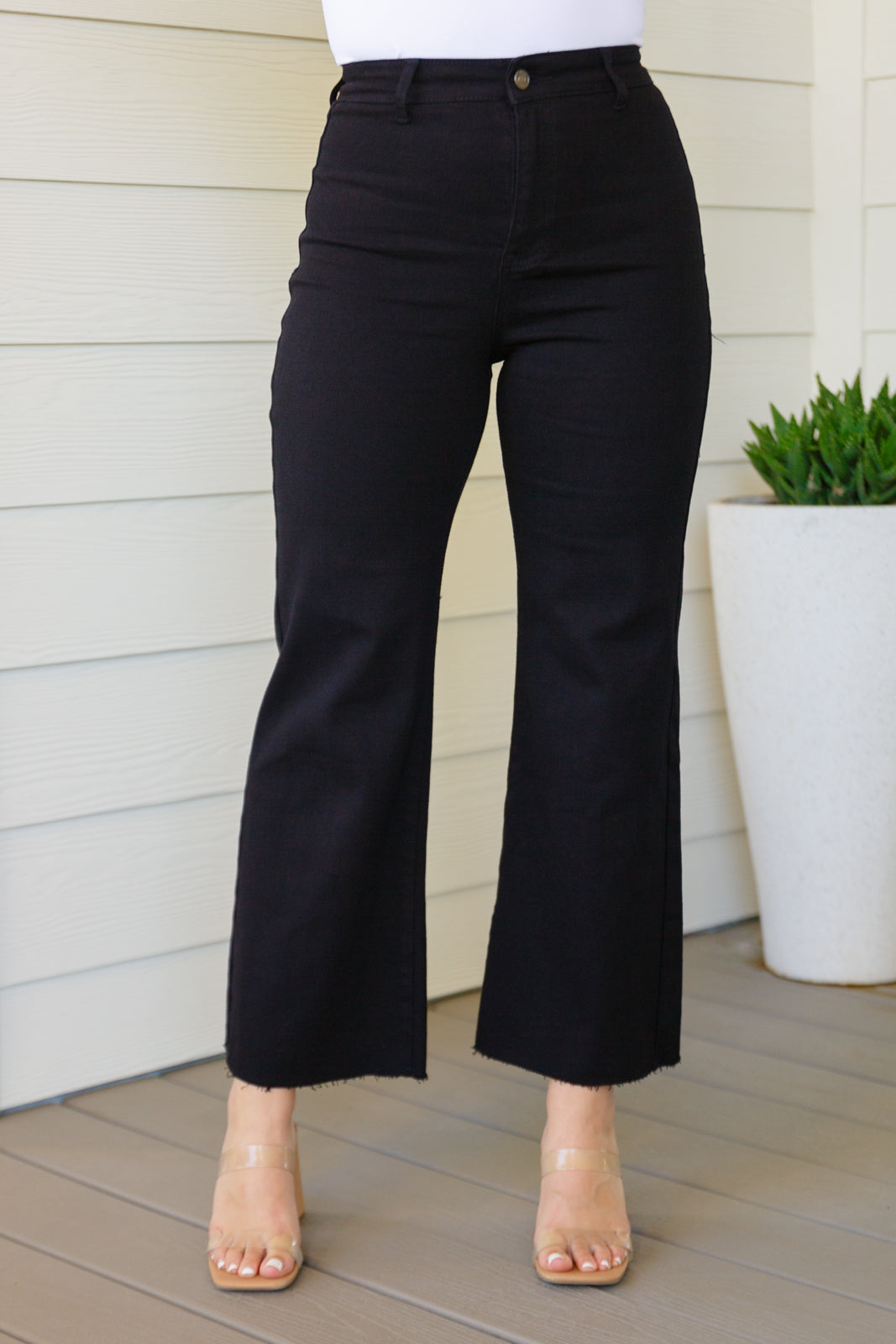 August High Rise Wide Leg Crop Jeans in Black Ave Shops