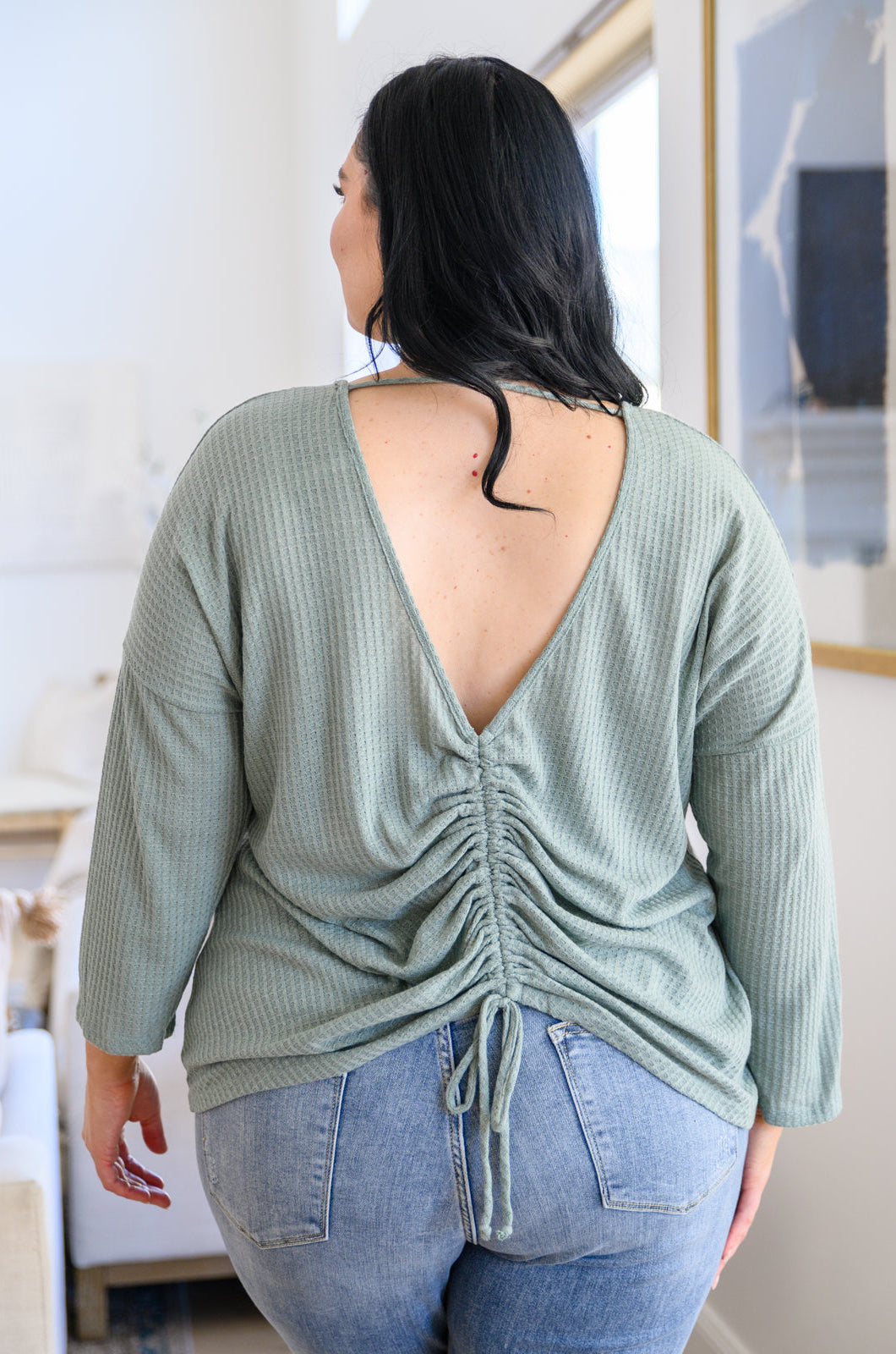 Austin Waffle Knit Basic Top In Sage Ave Shops