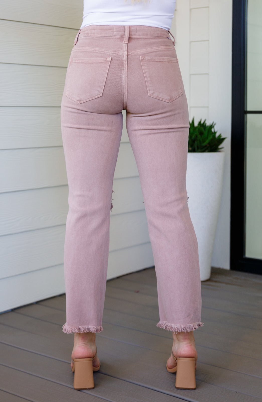 Babs High Rise Distressed Straight Jeans in Mauve Ave Shops