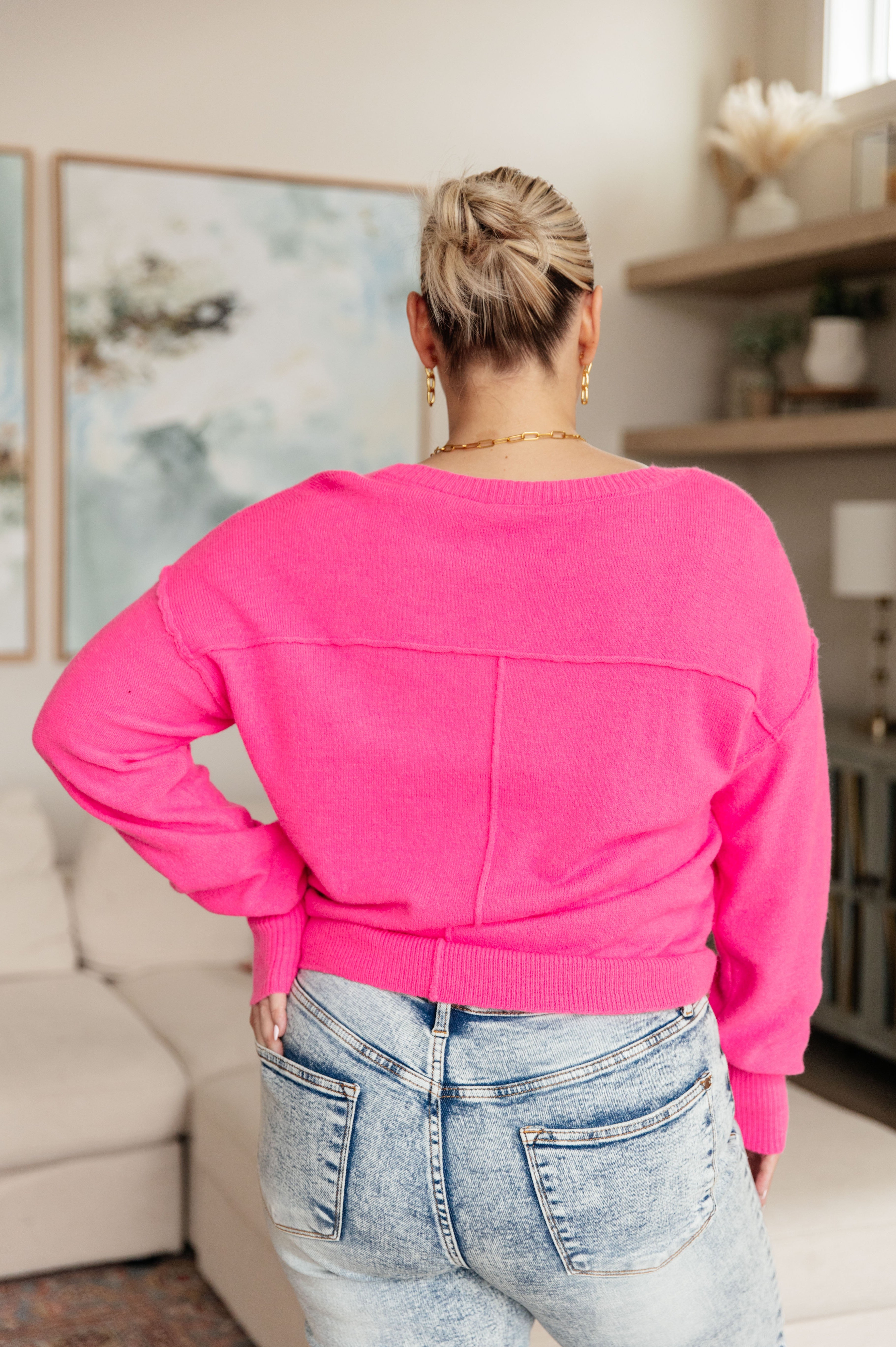 Back to Life V-Neck Sweater in Pink Ave Shops