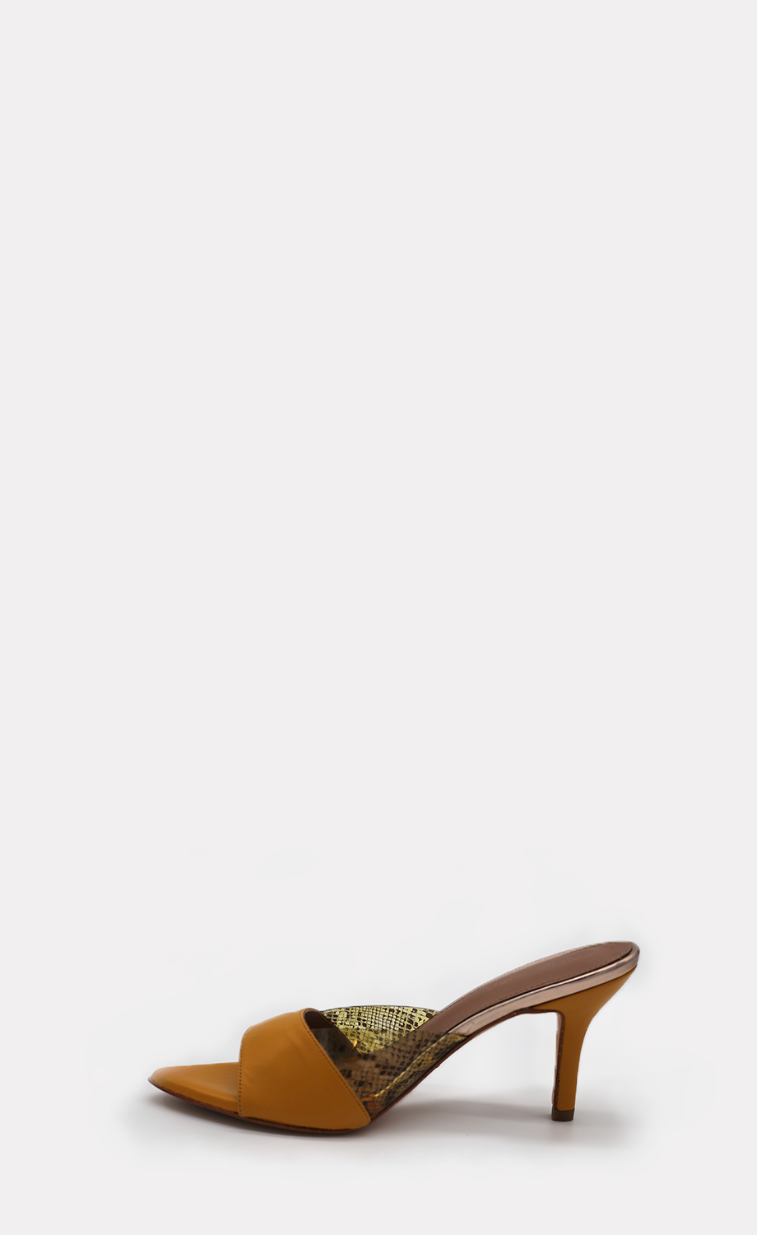 Blondish Berta Mustard Mules Sandals for Women BLONDISH