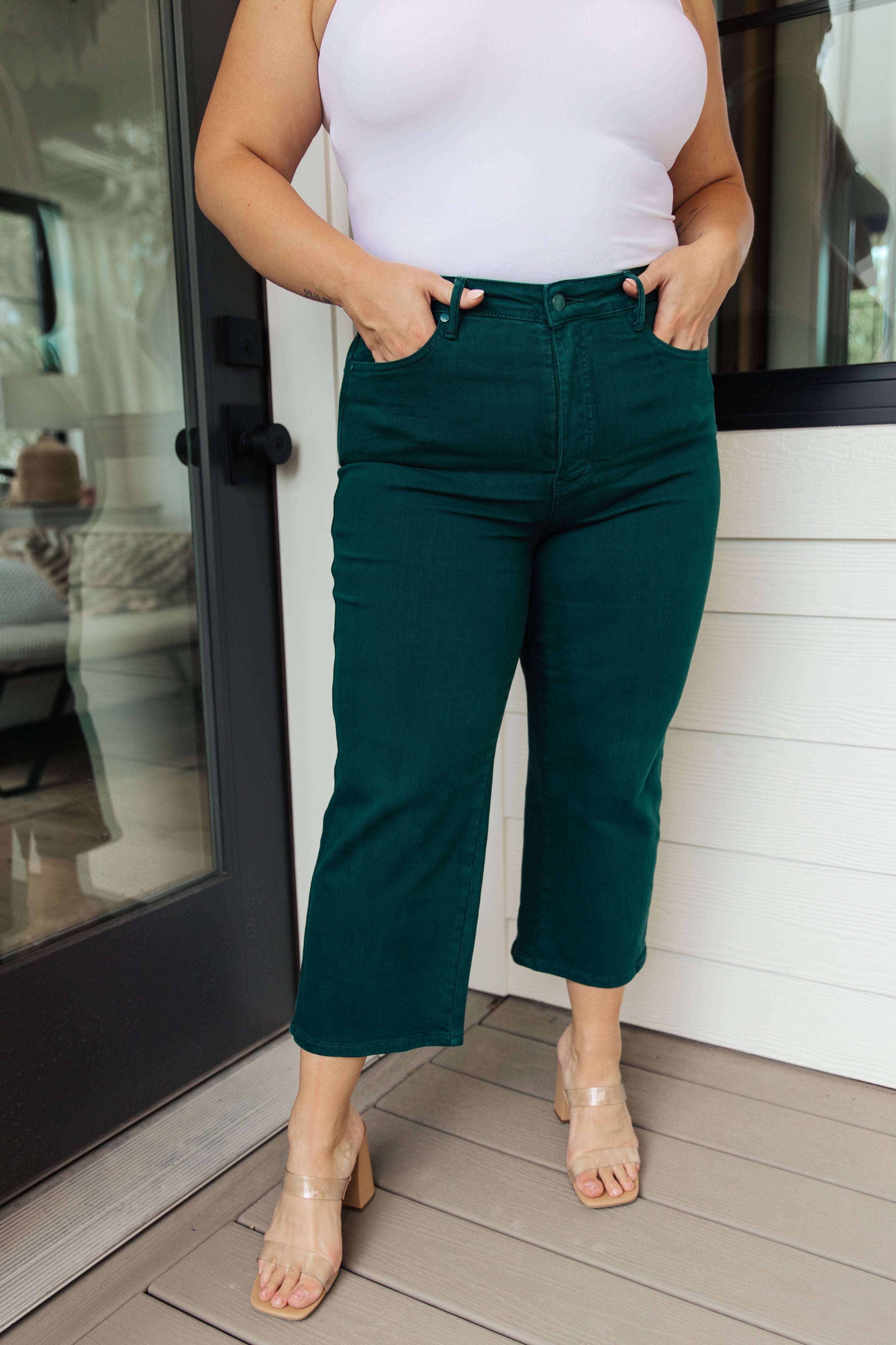 Briar High Rise Control Top Wide Leg Crop Jeans in Teal Ave Shops