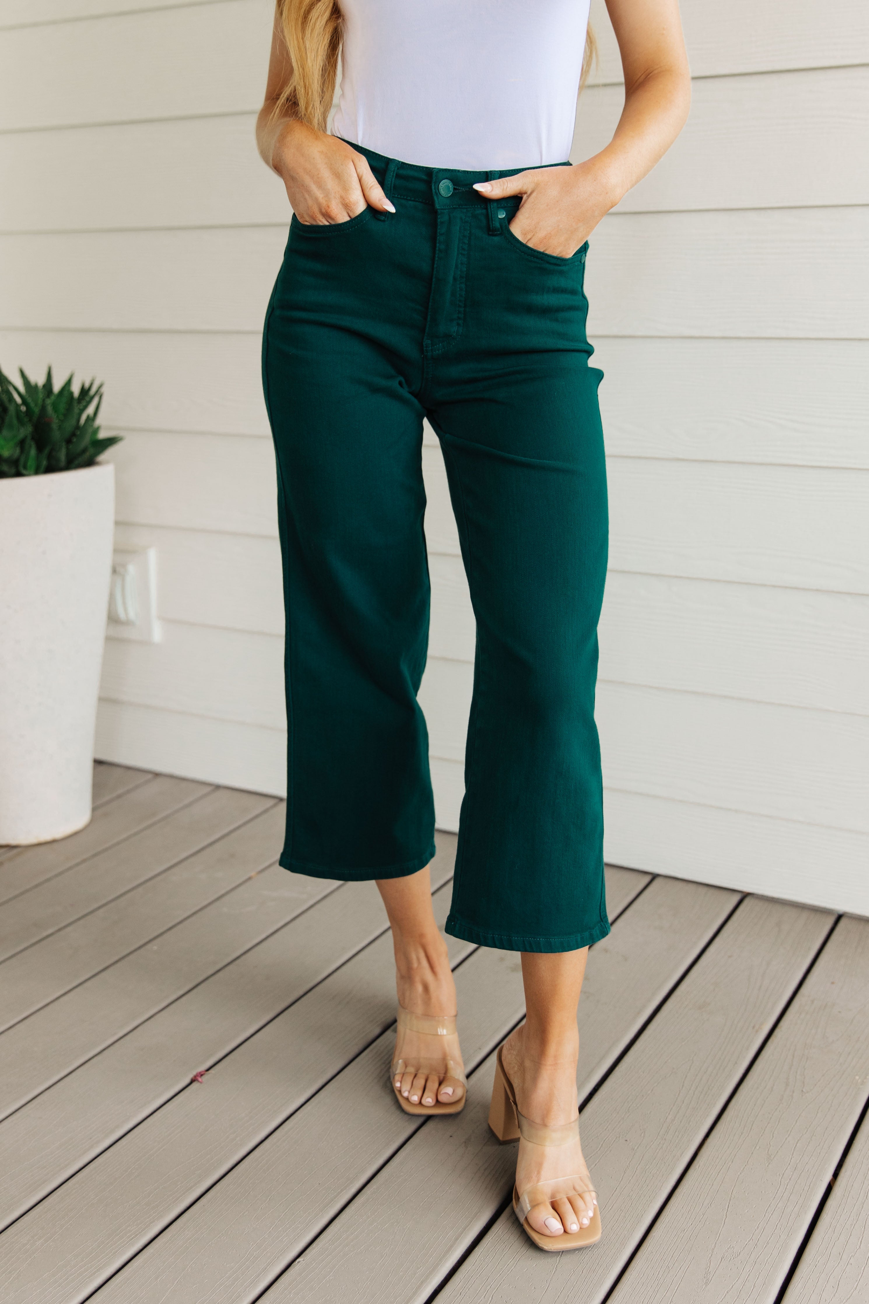 Briar High Rise Control Top Wide Leg Crop Jeans in Teal Ave Shops