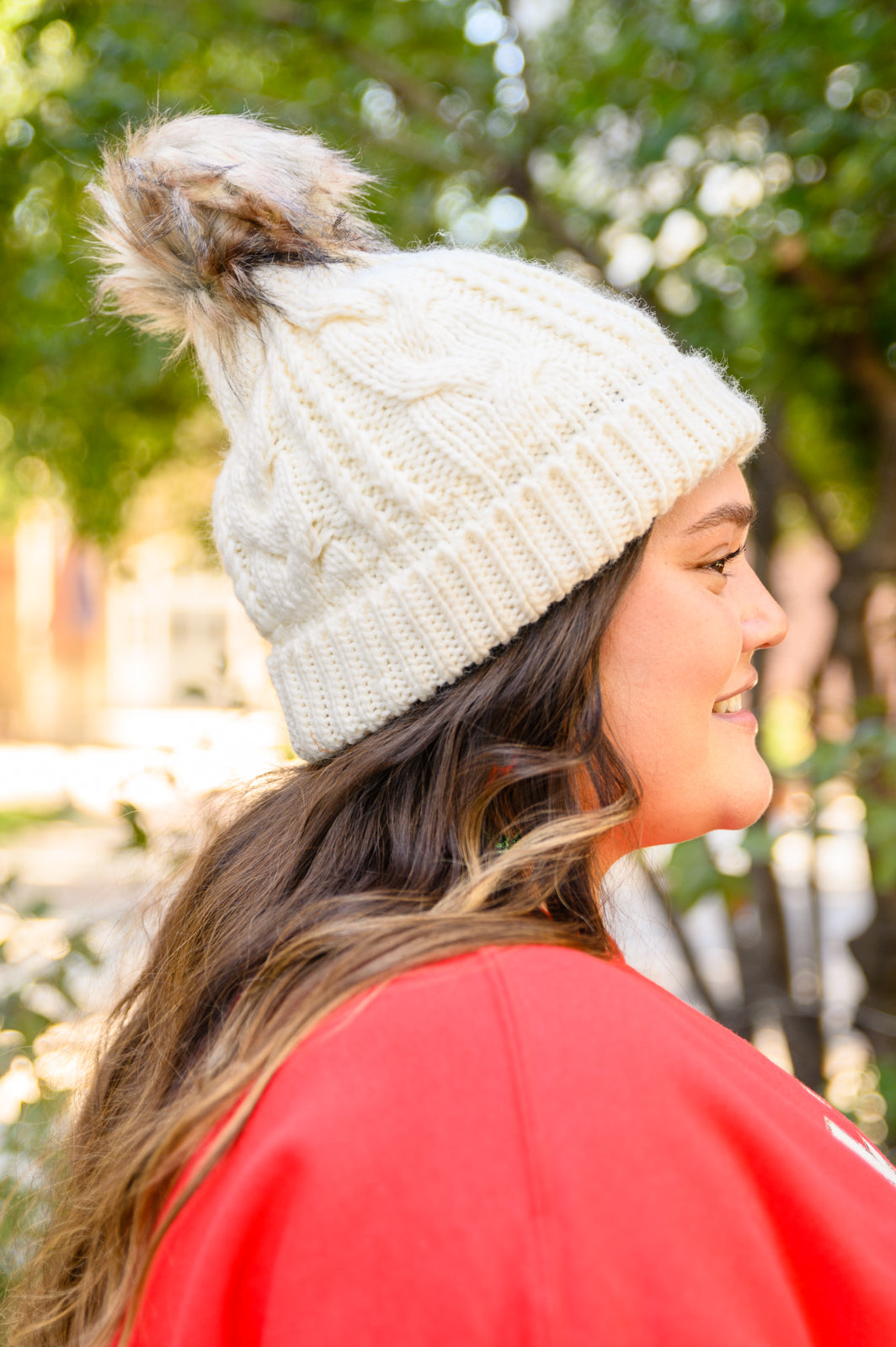 Cable Knit Cuffed Beanie In Ivory Ave Shops