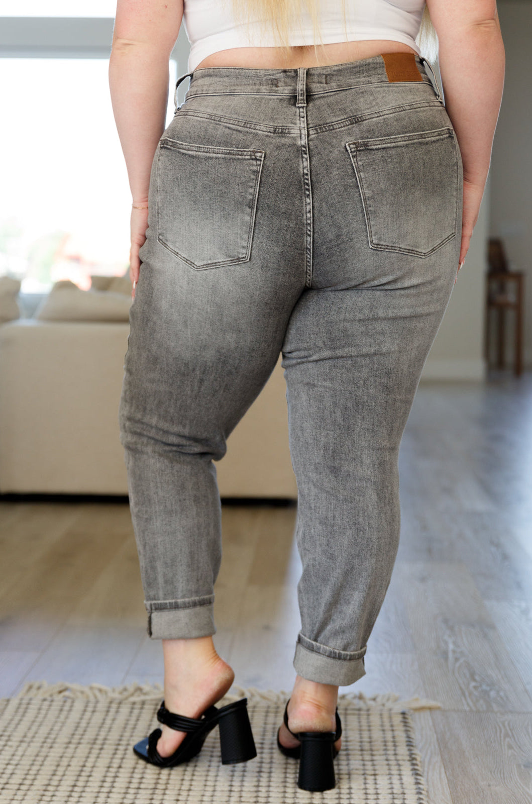 Charlotte High Rise Stone Wash Slim Jeans in Gray Ave Shops