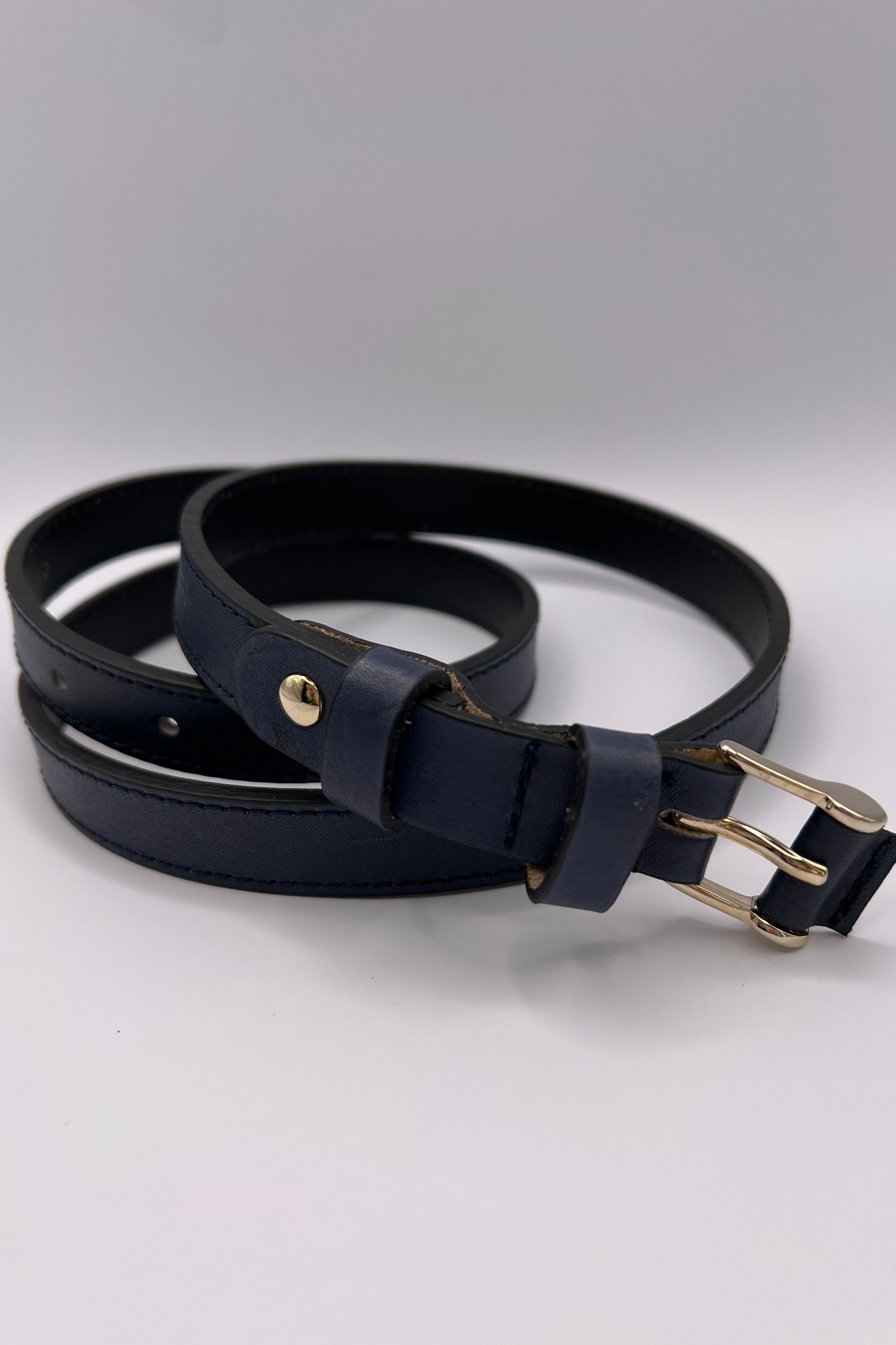 Blondish Stylish Double Loop Blue Belt with Gold Adornment for Women BLONDISH