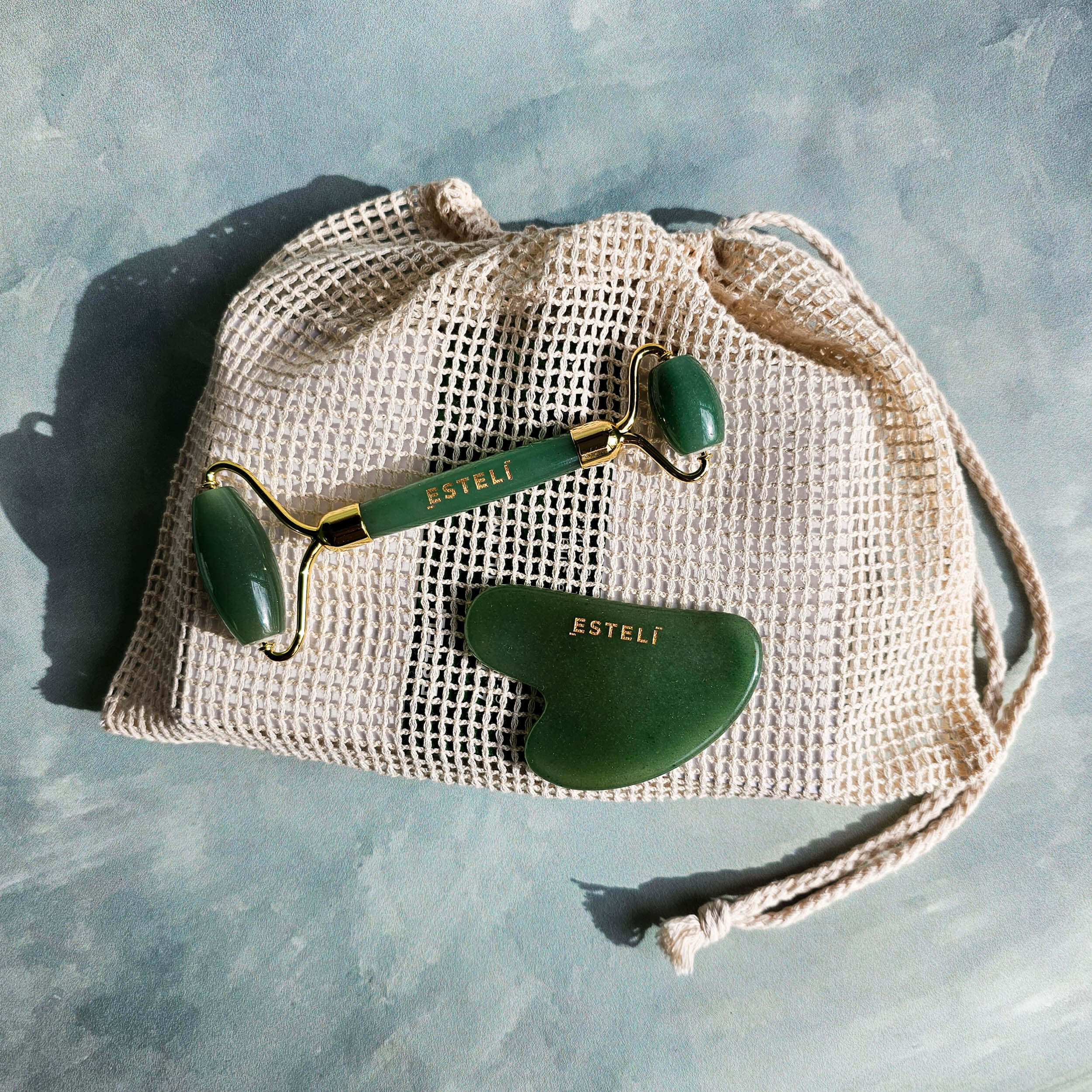 Green Aventurine Facial Roller & Gua Sha Set Esteli