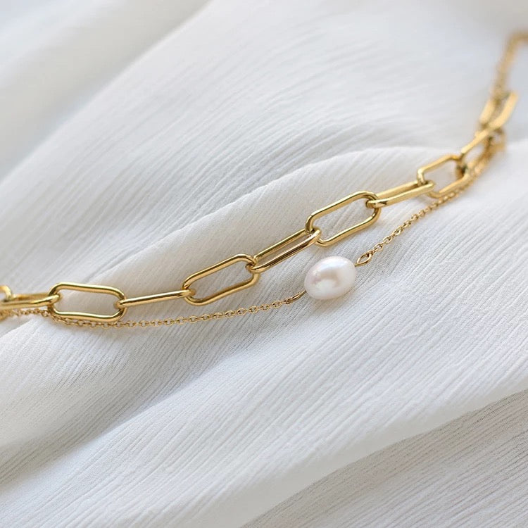 Chain And Pearl Duo Bracelet Ellisonyoung.com