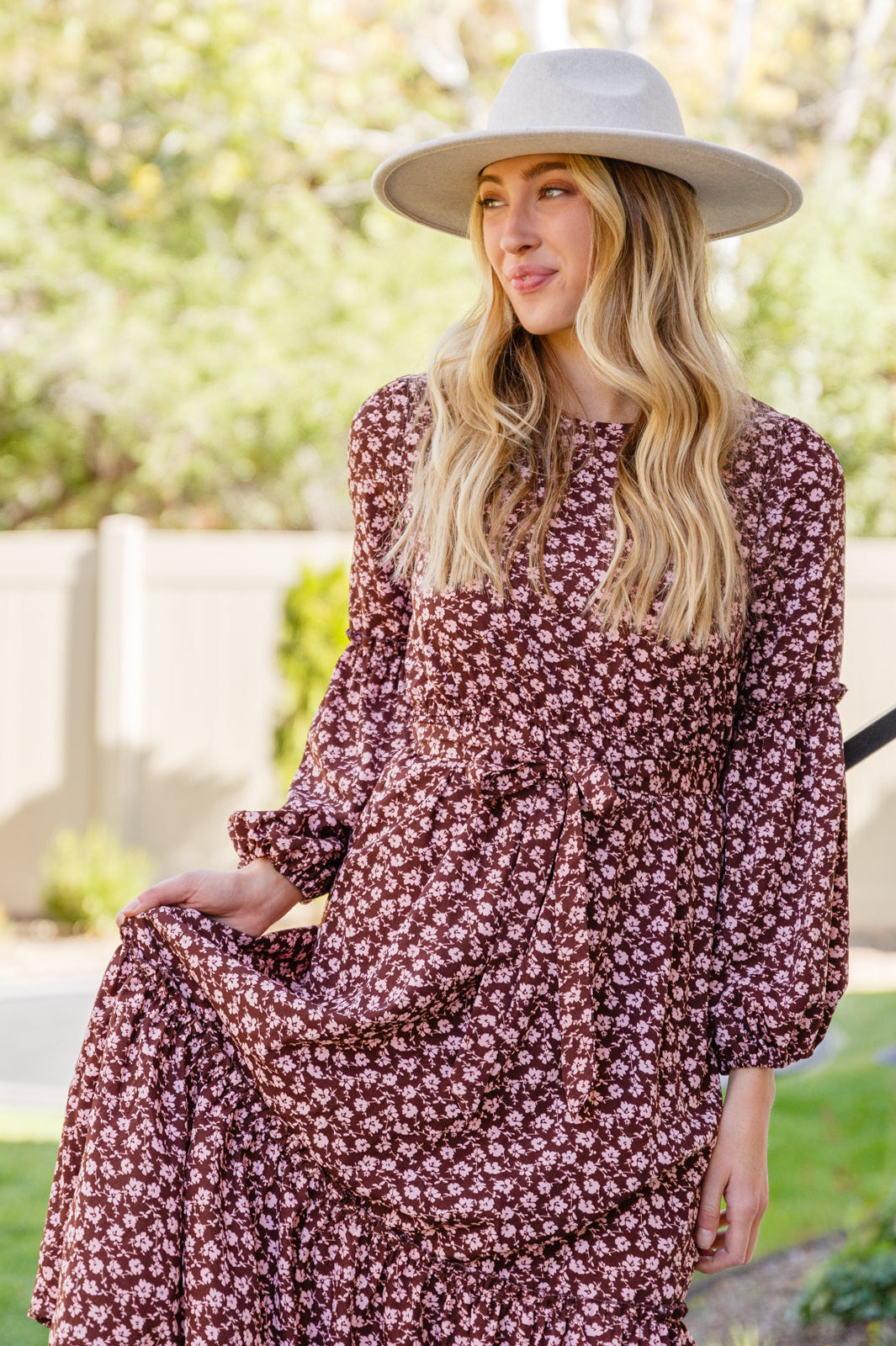 Flow With The Times Floral Midi Dress In Brown Ave Shops