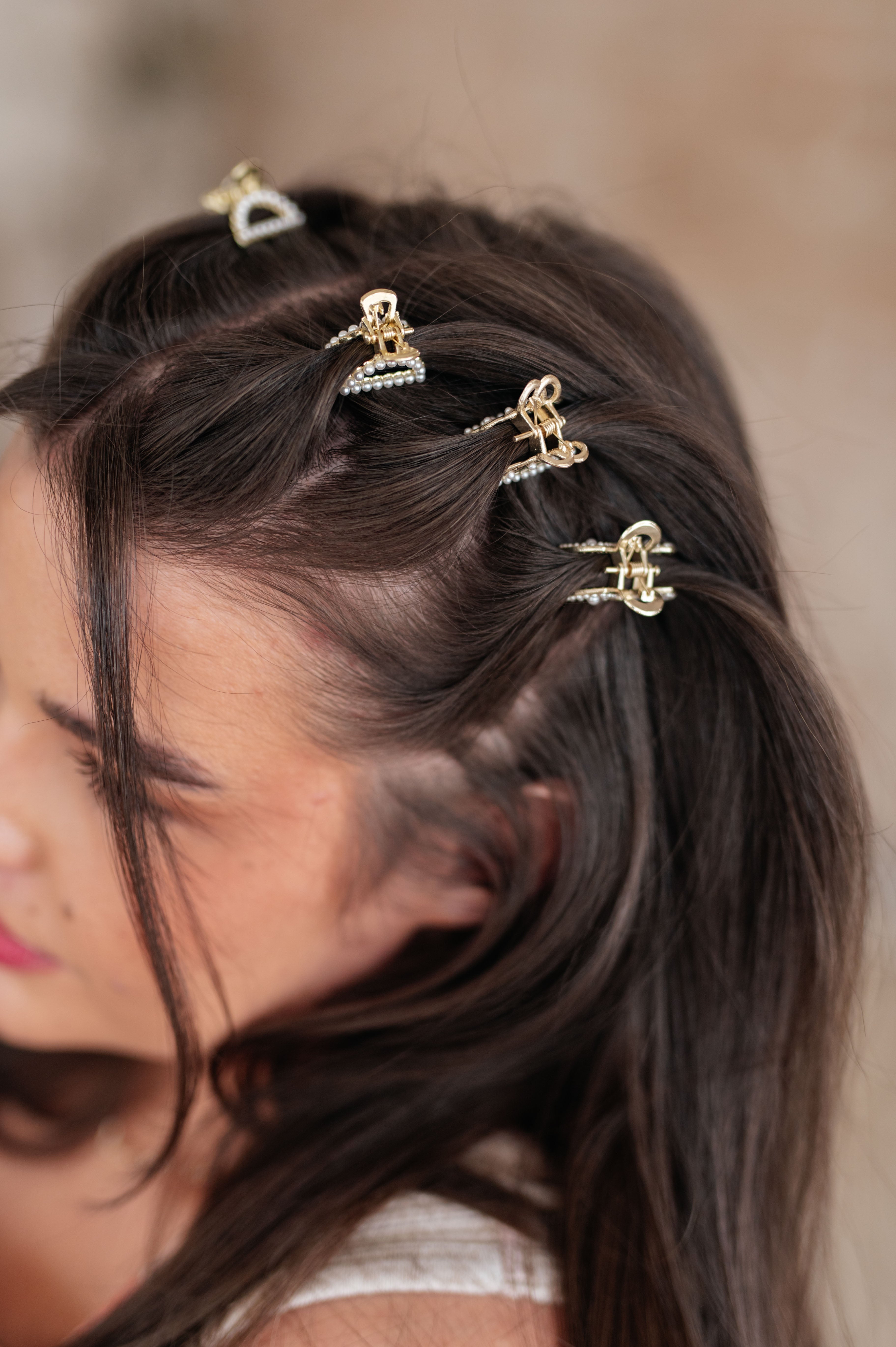 Gold & Pearl Mini Hair Clips Set of Three Ave Shops