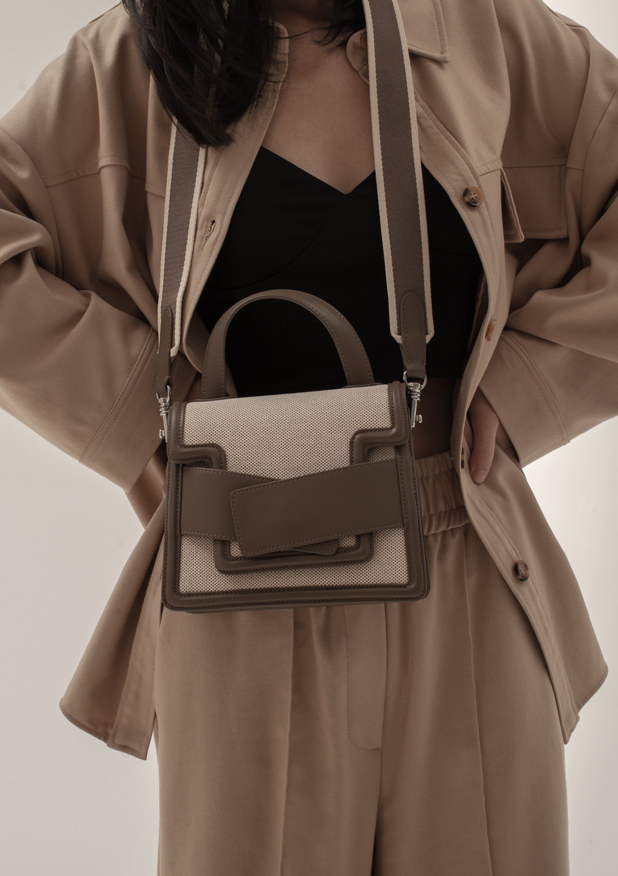 Evelyn Bag in Canvas and Genuine Leather, Gray Bob Oré