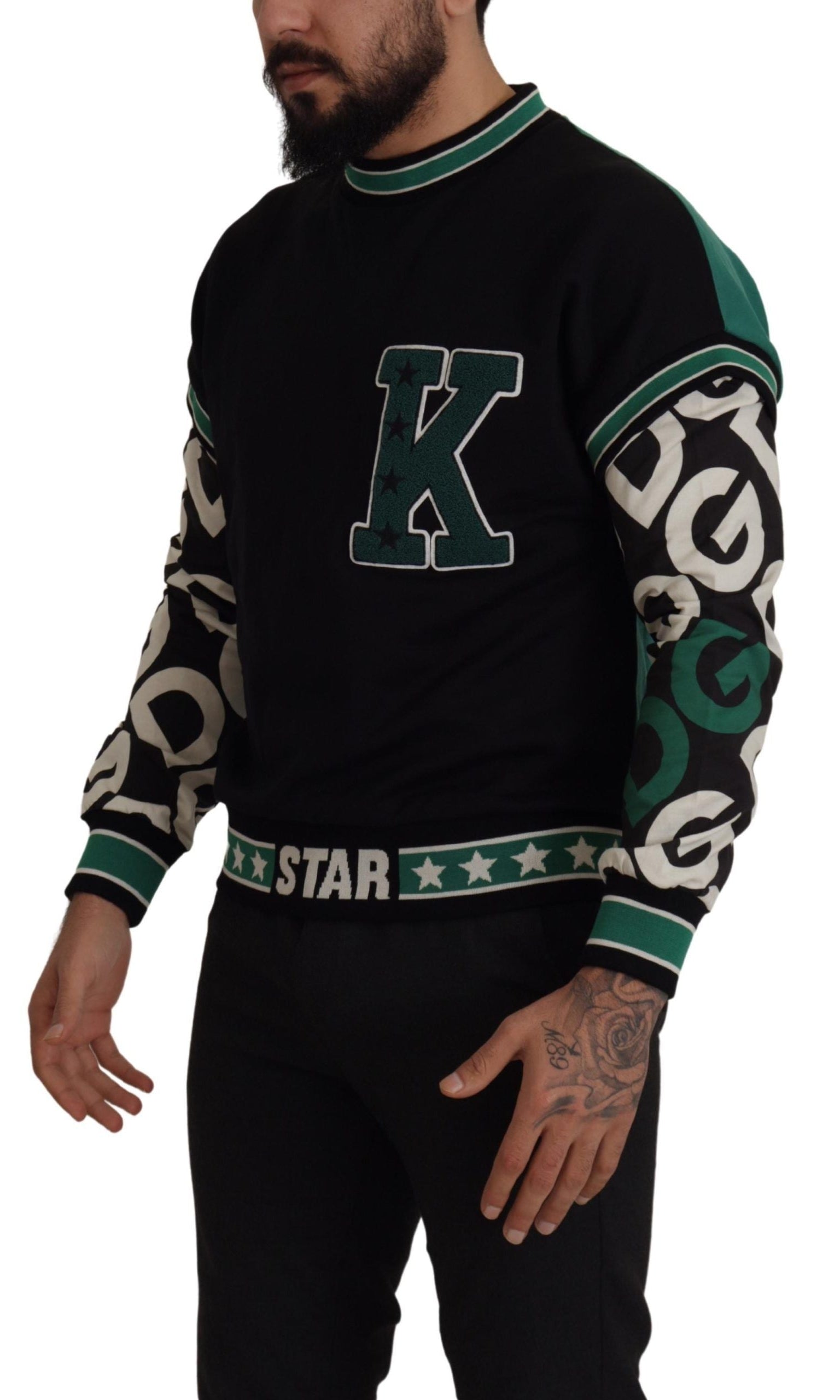 Dolce & Gabbana Black Green Cotton KING Star Crewneck Pullover Sweater GENUINE AUTHENTIC BRAND LLC
