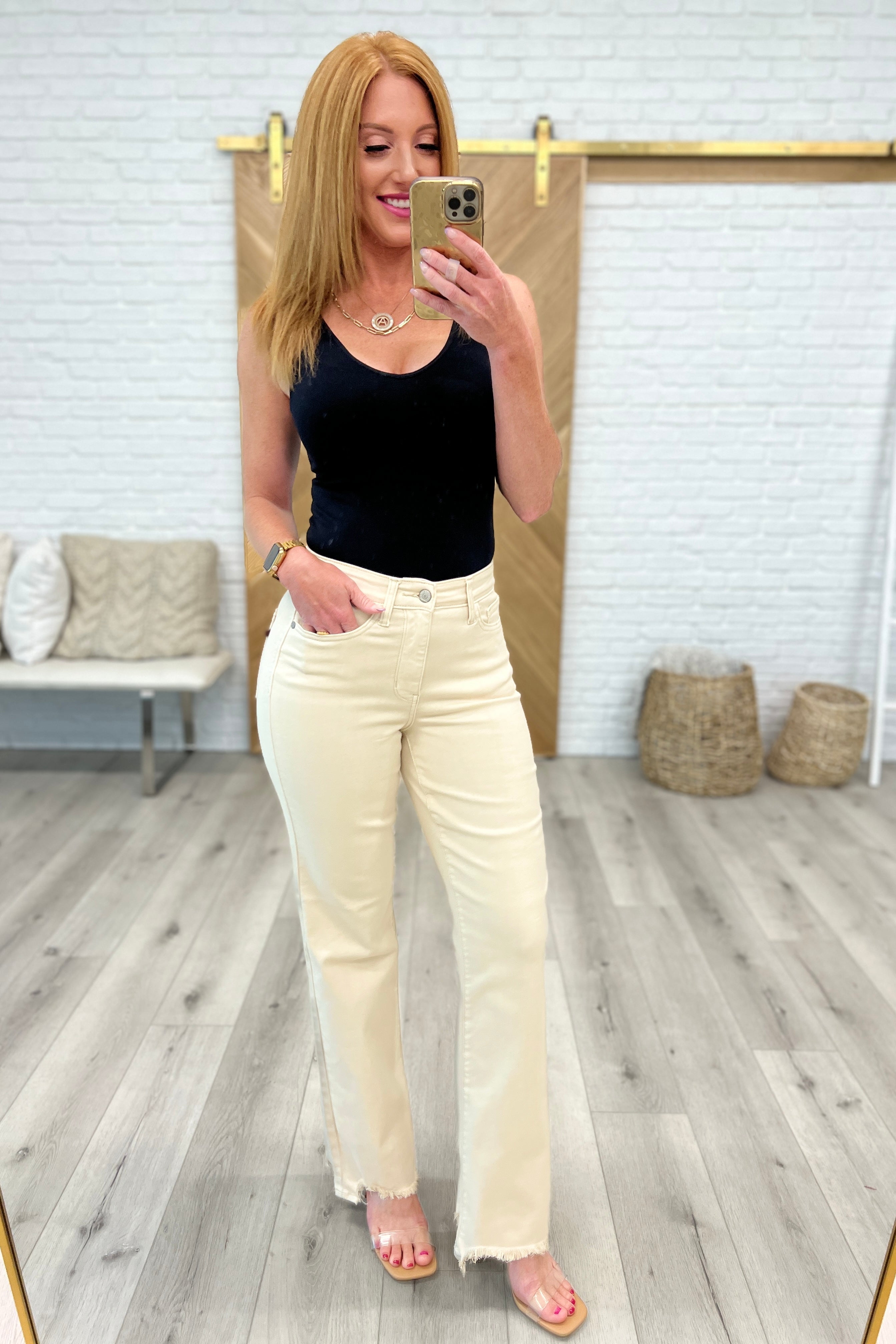 Alice High Rise Over Dyed 90's Straight Jeans in Light Khaki Ave Shops