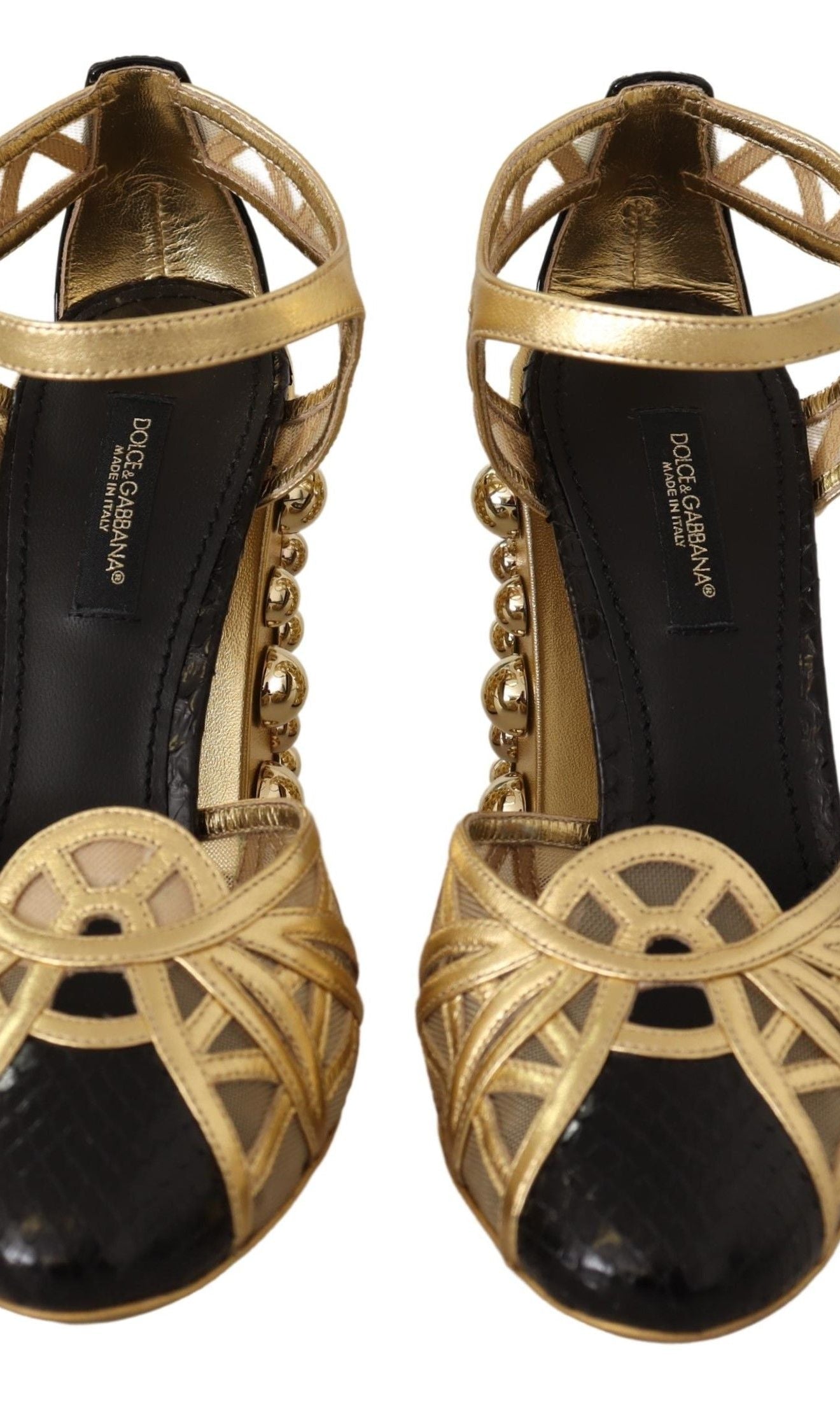 Dolce & Gabbana Black Gold Leather Studded Ankle Straps Shoes GENUINE AUTHENTIC BRAND LLC