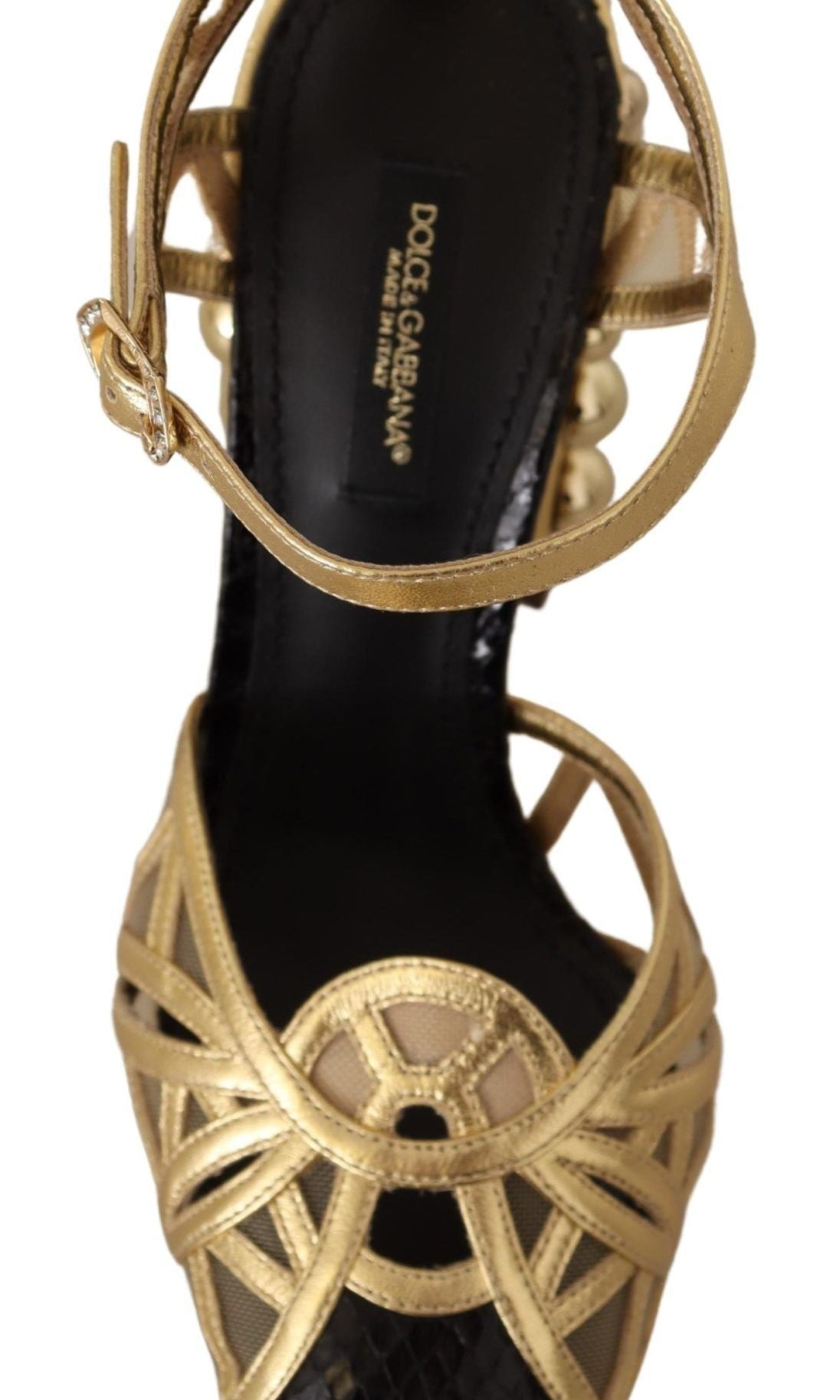 Dolce & Gabbana Black Gold Leather Studded Ankle Straps Shoes GENUINE AUTHENTIC BRAND LLC