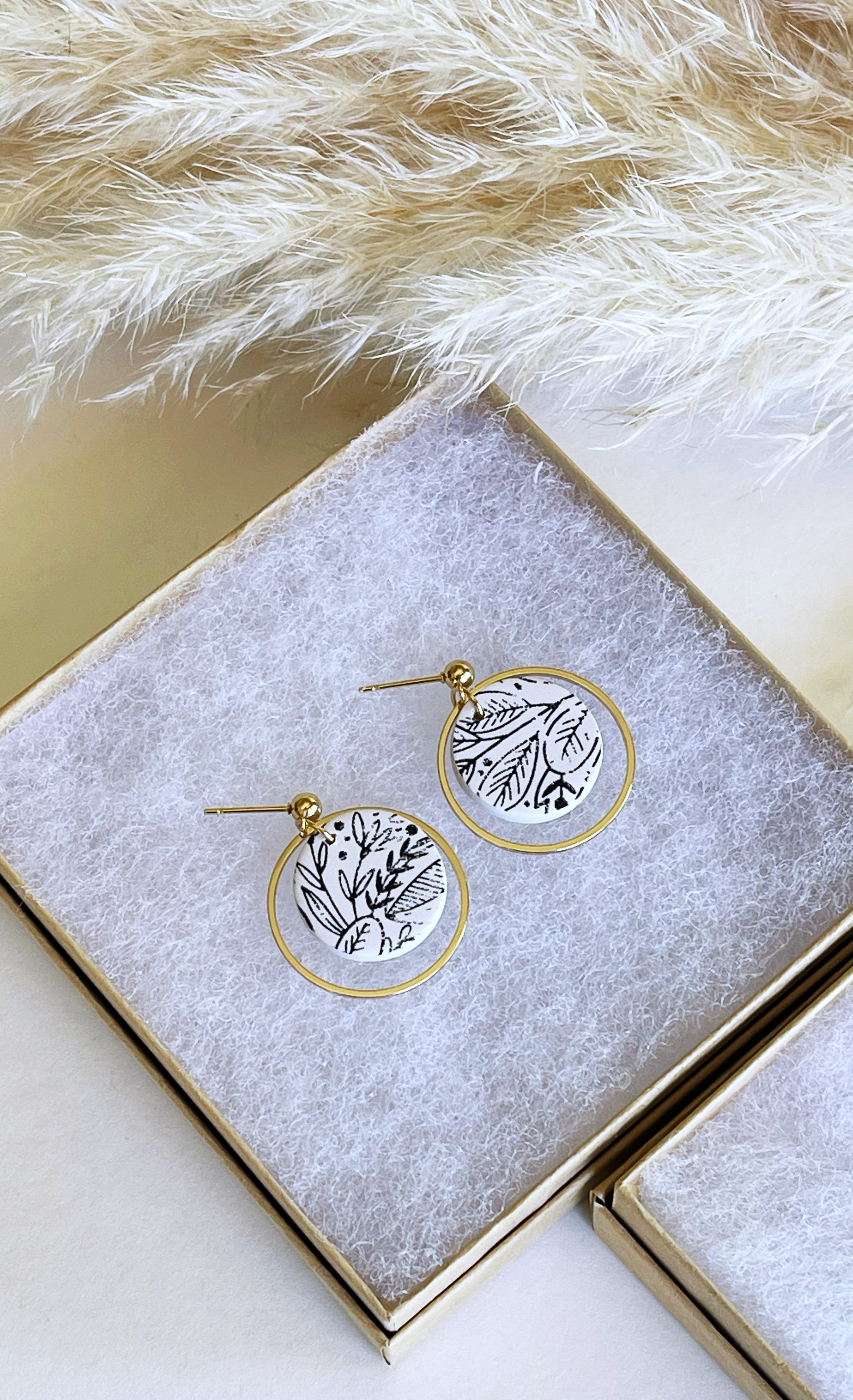 Clay Earrings | Gold Stenciled Pendant Dangles Kush Life Designs